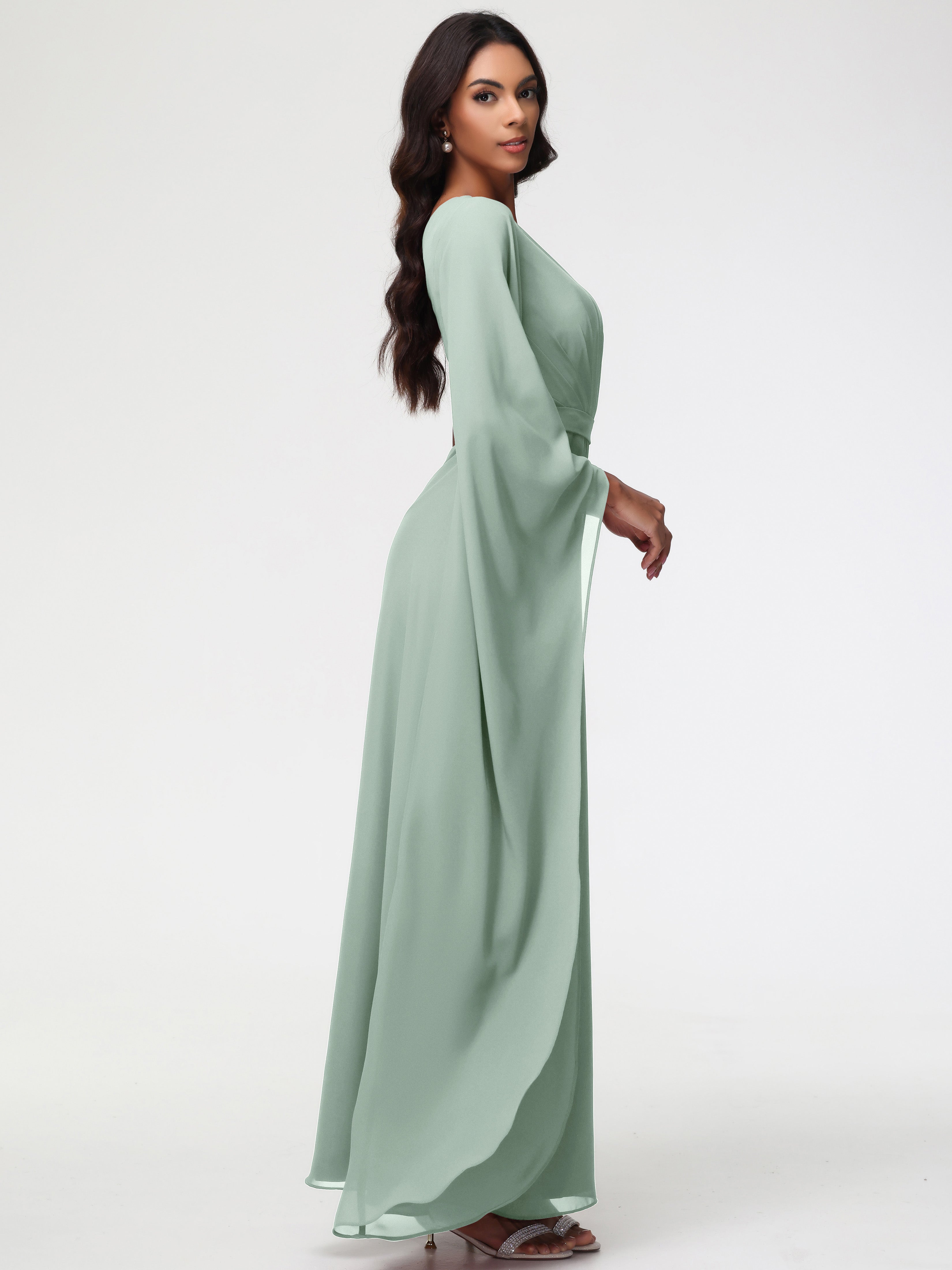 One Shoulder A-Line Pleats Floor-Length Chiffon Bridesmaid Dresses