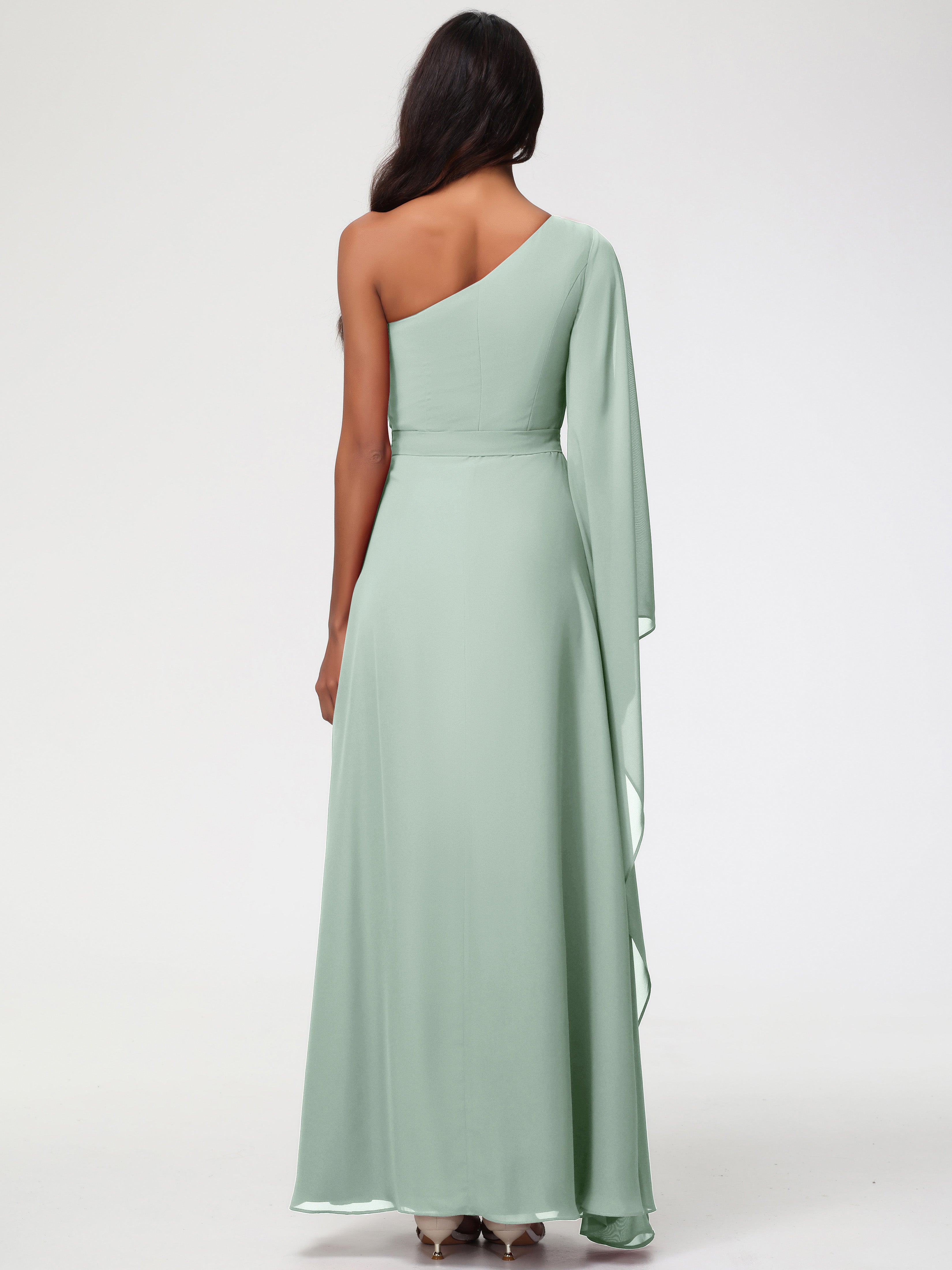 One Shoulder A-Line Pleats Floor-Length Chiffon Bridesmaid Dresses