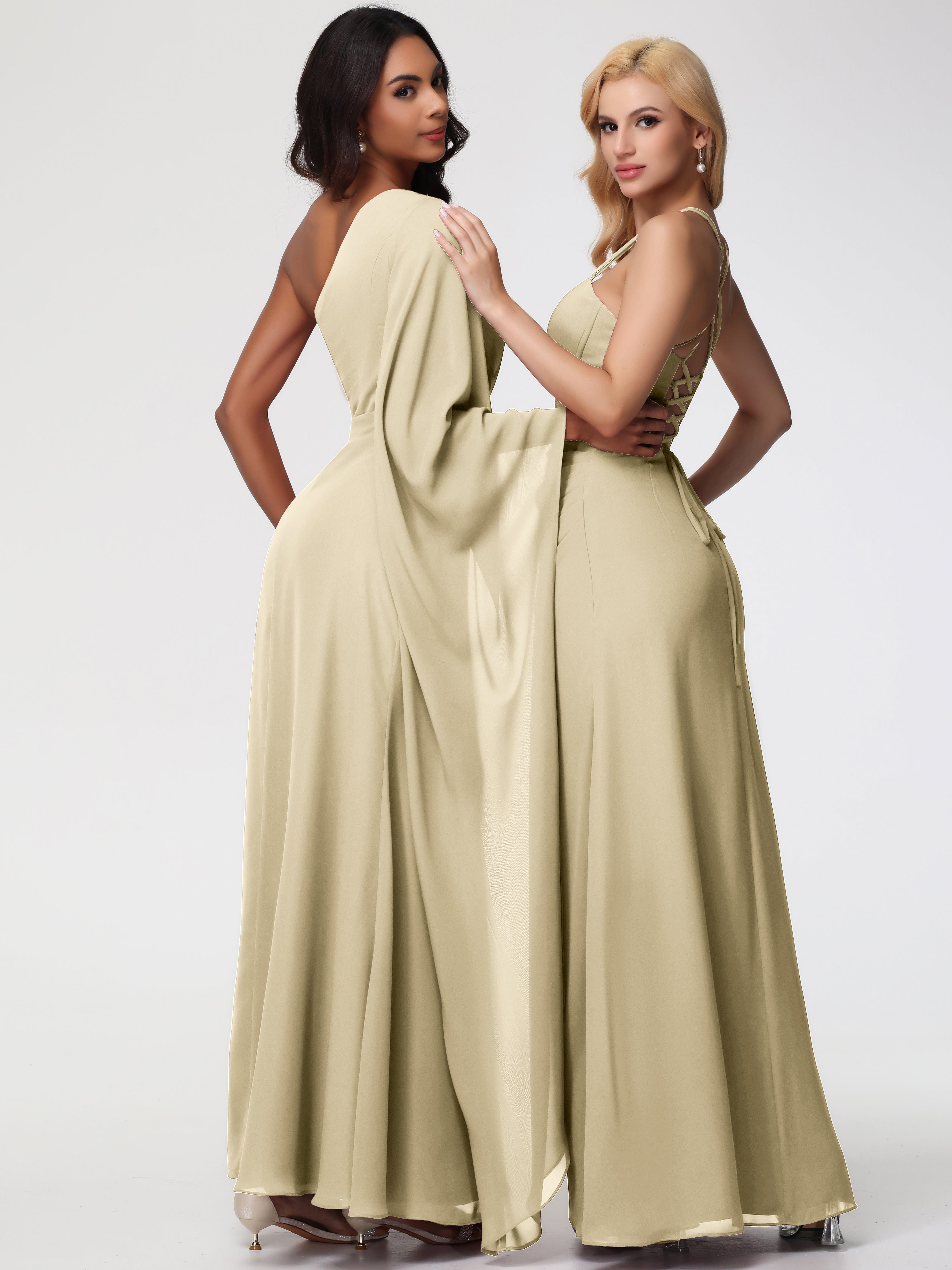 One Shoulder A-Line Pleats Floor-Length Chiffon Bridesmaid Dresses