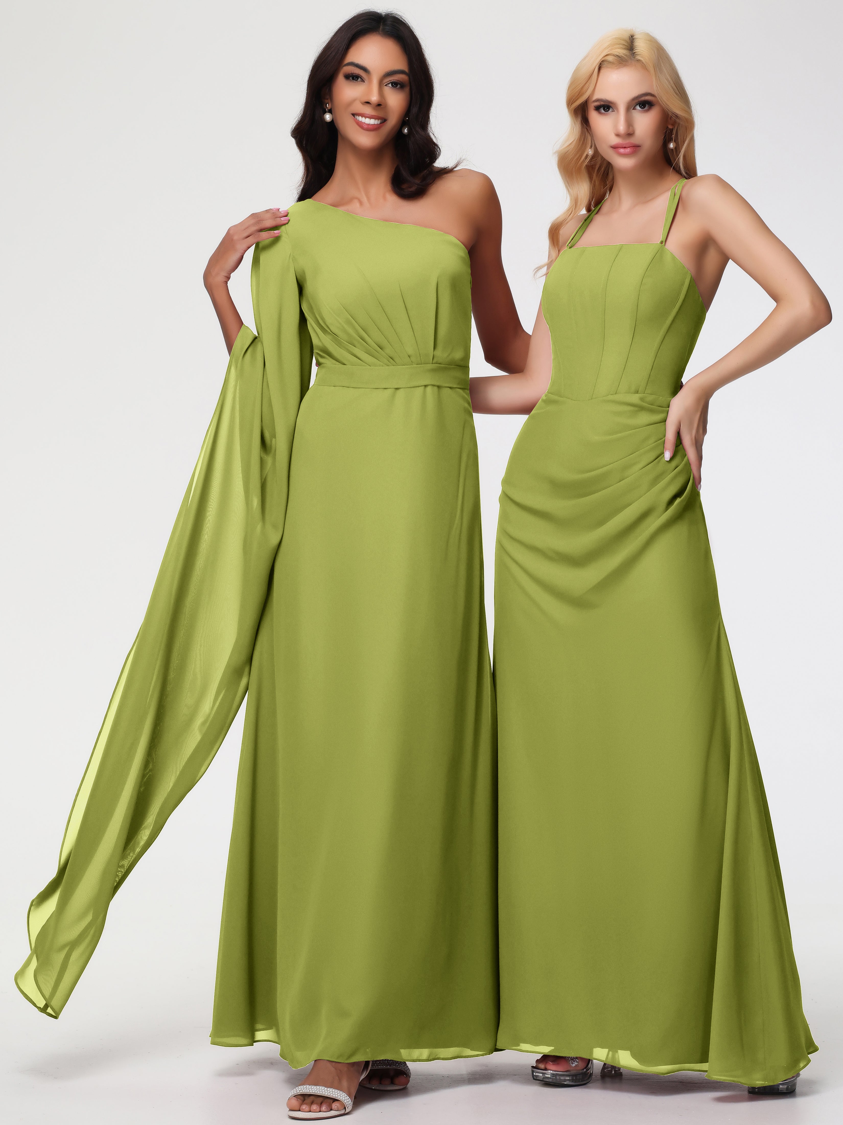 One Shoulder A-Line Pleats Floor-Length Chiffon Bridesmaid Dresses
