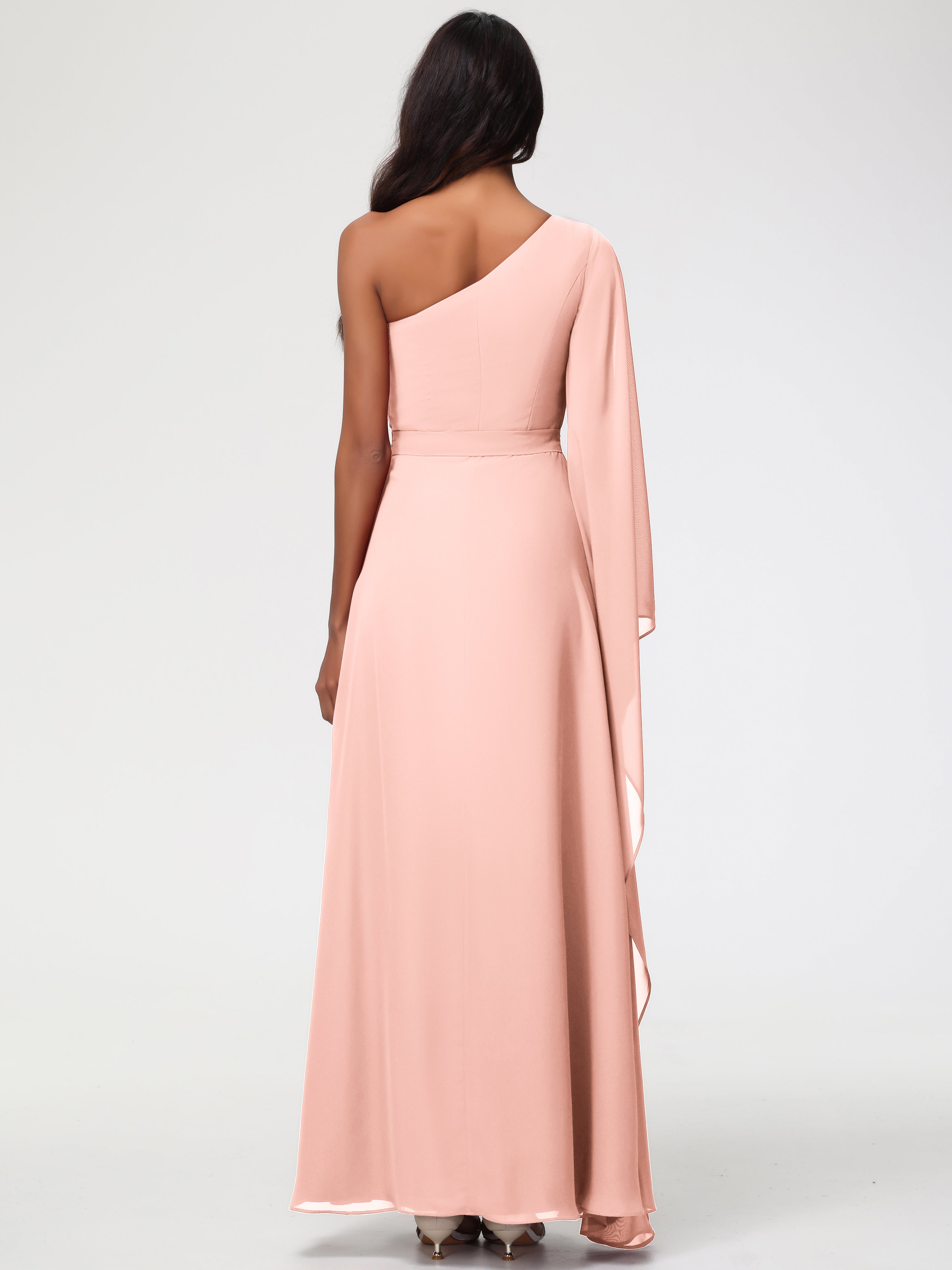 One Shoulder A-Line Pleats Floor-Length Chiffon Bridesmaid Dresses