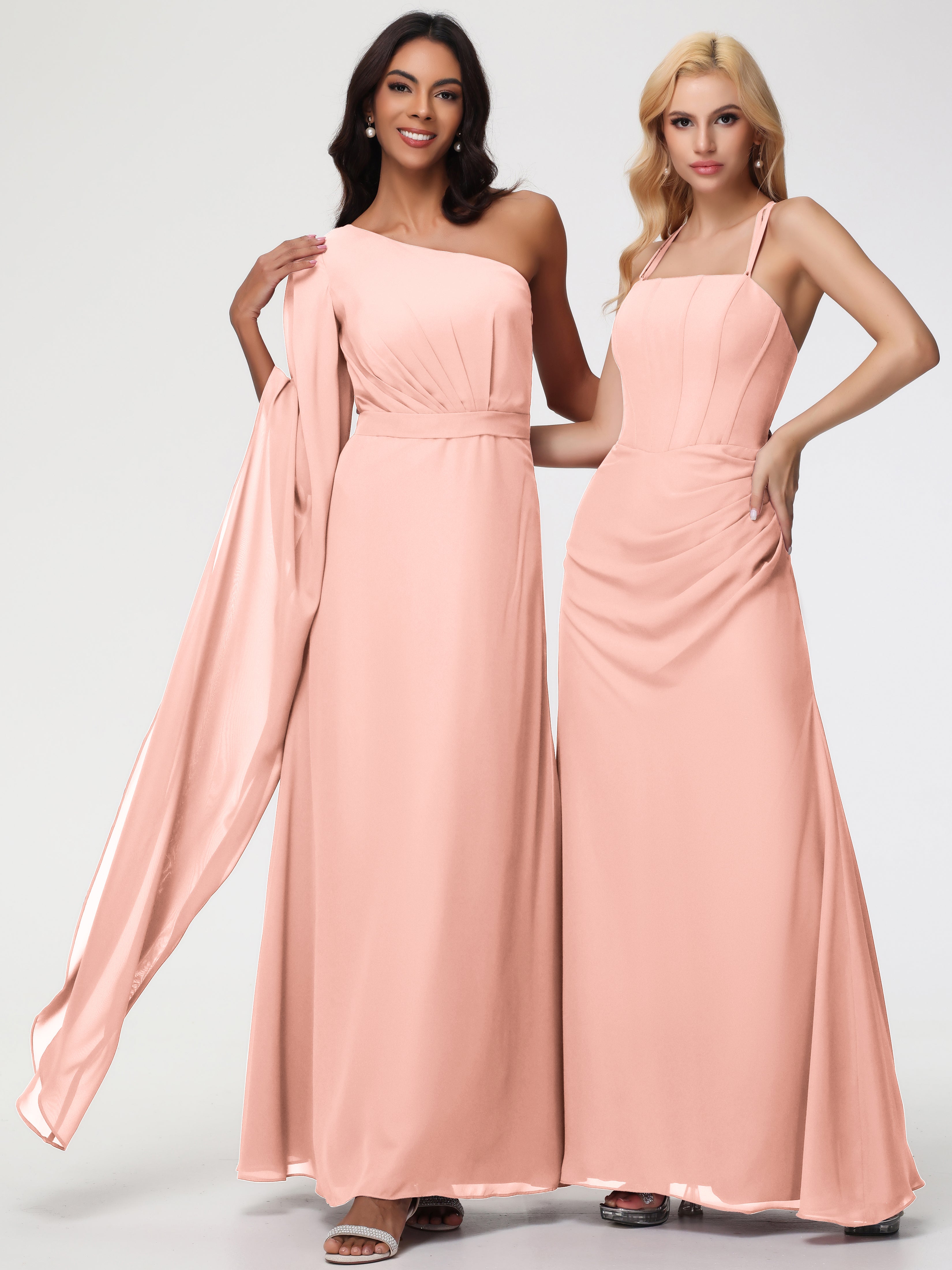 One Shoulder A-Line Pleats Floor-Length Chiffon Bridesmaid Dresses