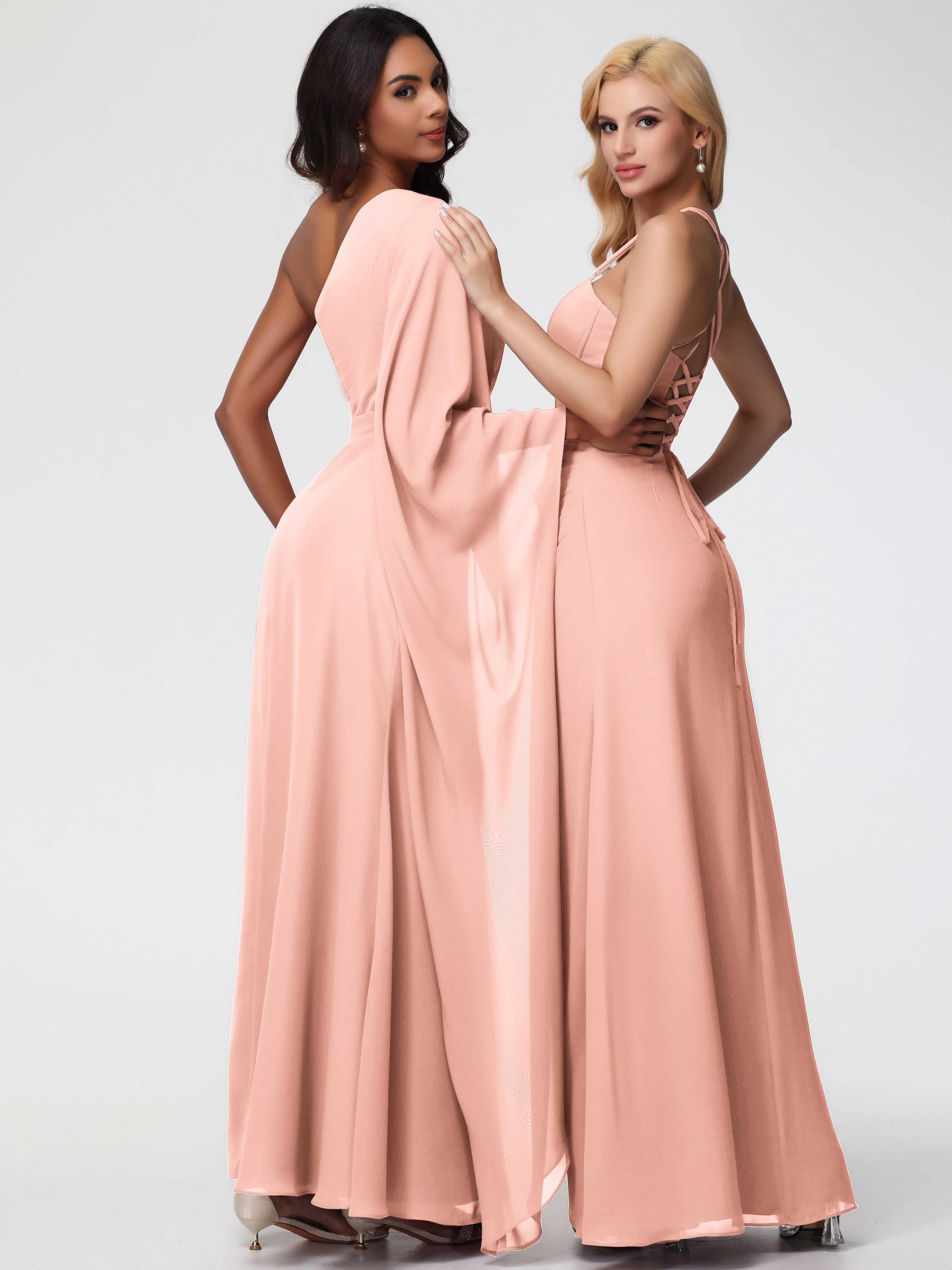One Shoulder A-Line Pleats Floor-Length Chiffon Bridesmaid Dresses