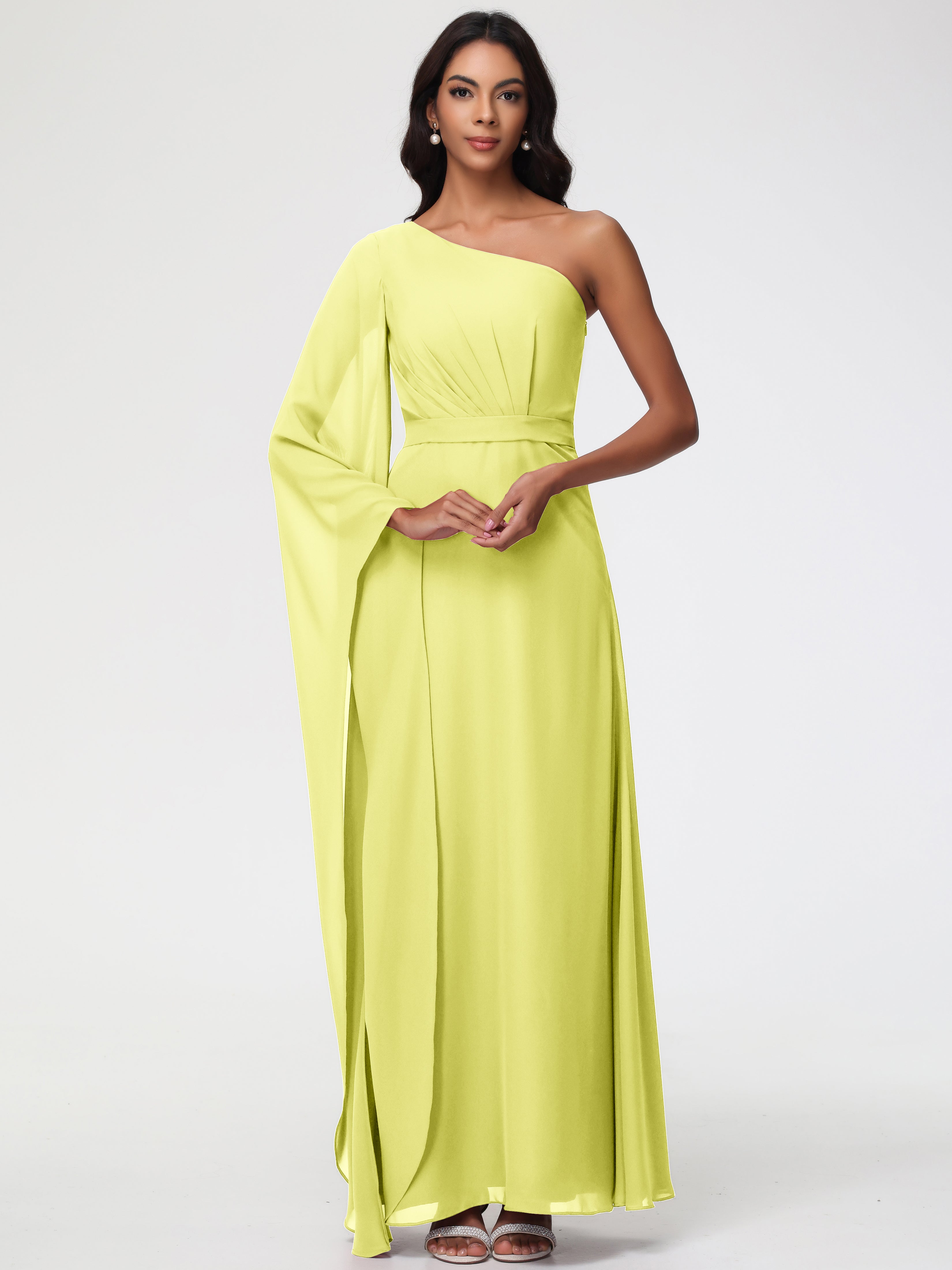 One Shoulder A-Line Pleats Floor-Length Chiffon Bridesmaid Dresses