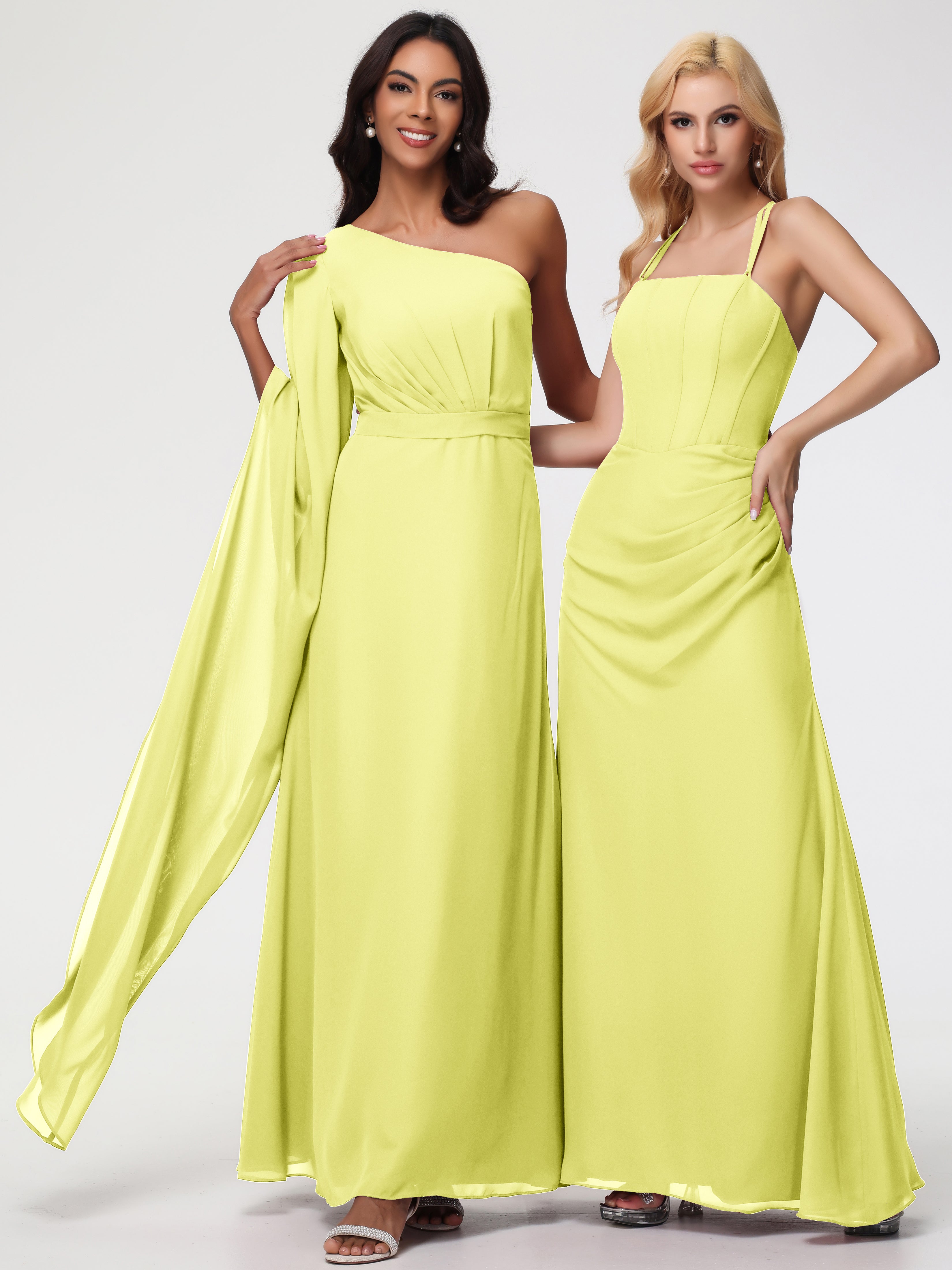 One Shoulder A-Line Pleats Floor-Length Chiffon Bridesmaid Dresses