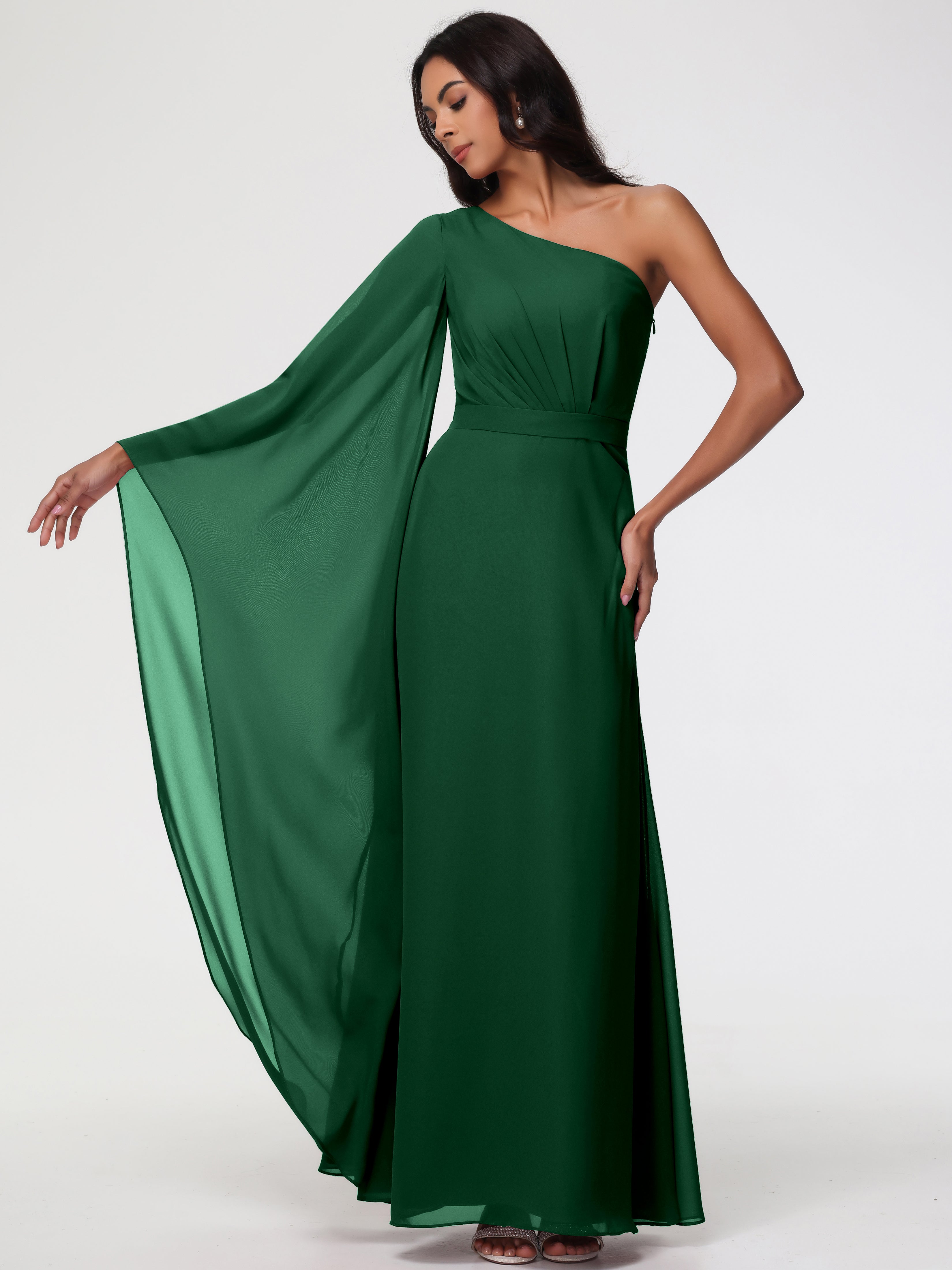 One Shoulder A-Line Pleats Floor-Length Chiffon Bridesmaid Dresses