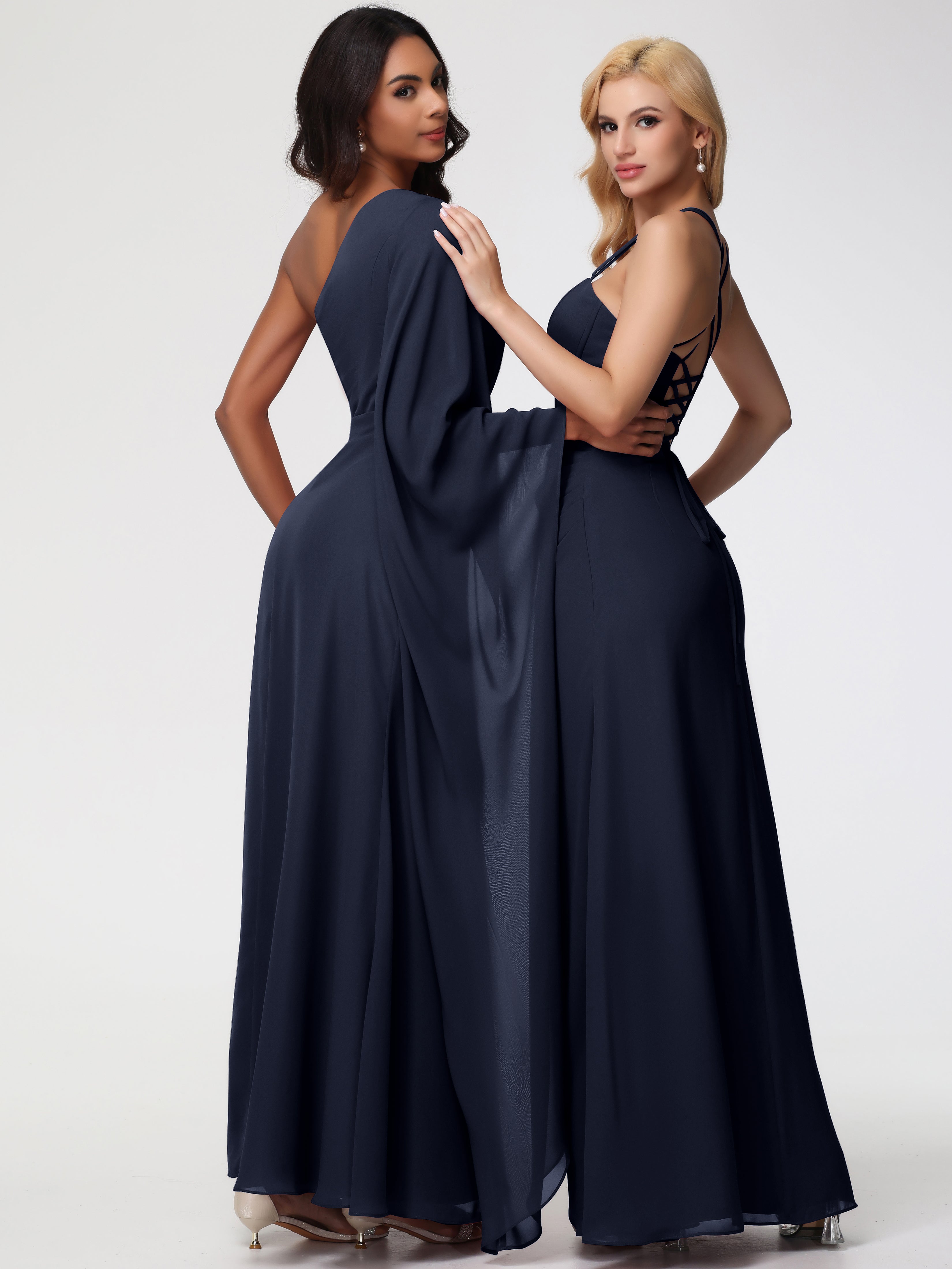 One Shoulder A-Line Pleats Floor-Length Chiffon Bridesmaid Dresses