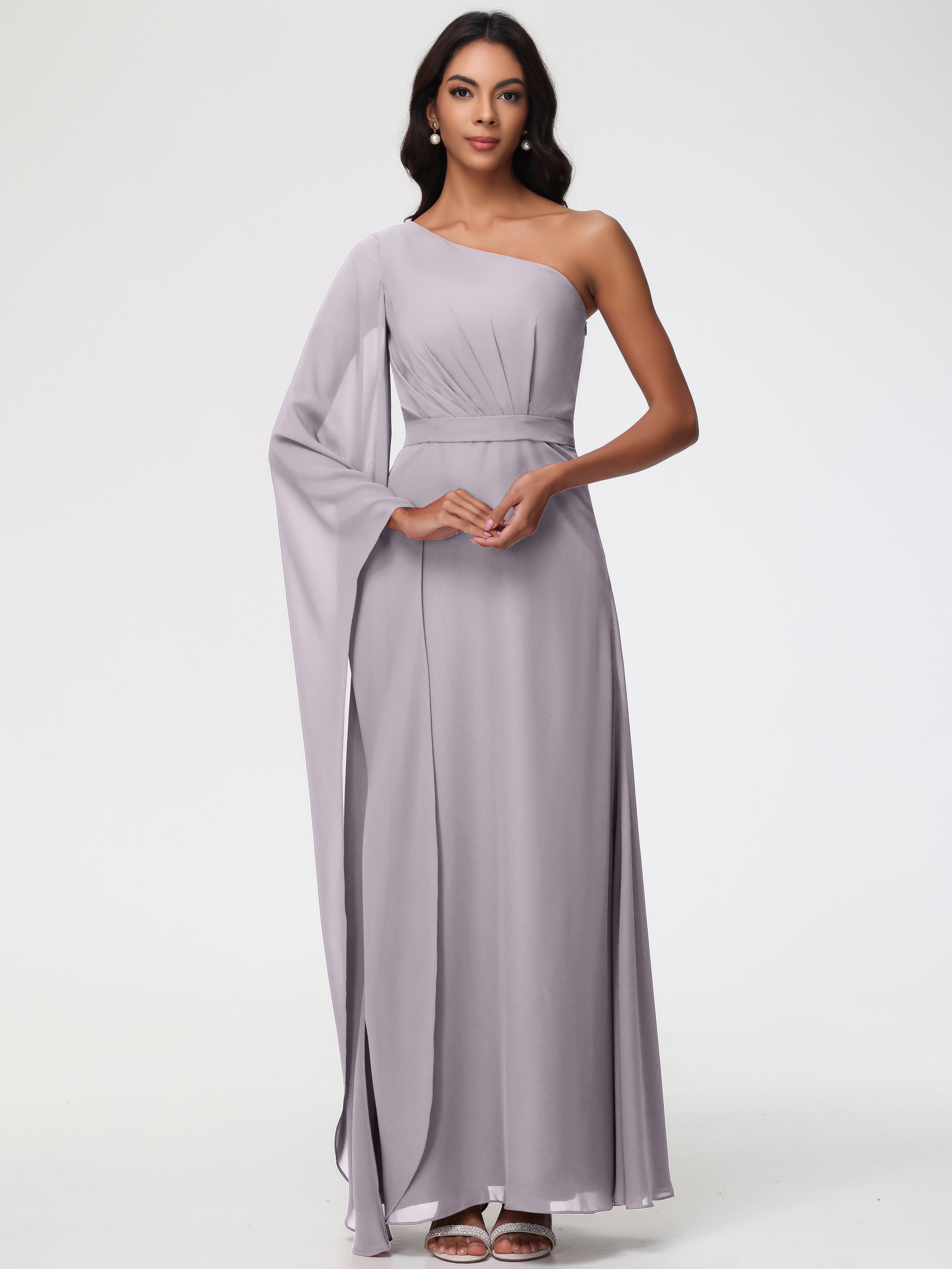 One Shoulder A-Line Pleats Floor-Length Chiffon Bridesmaid Dresses