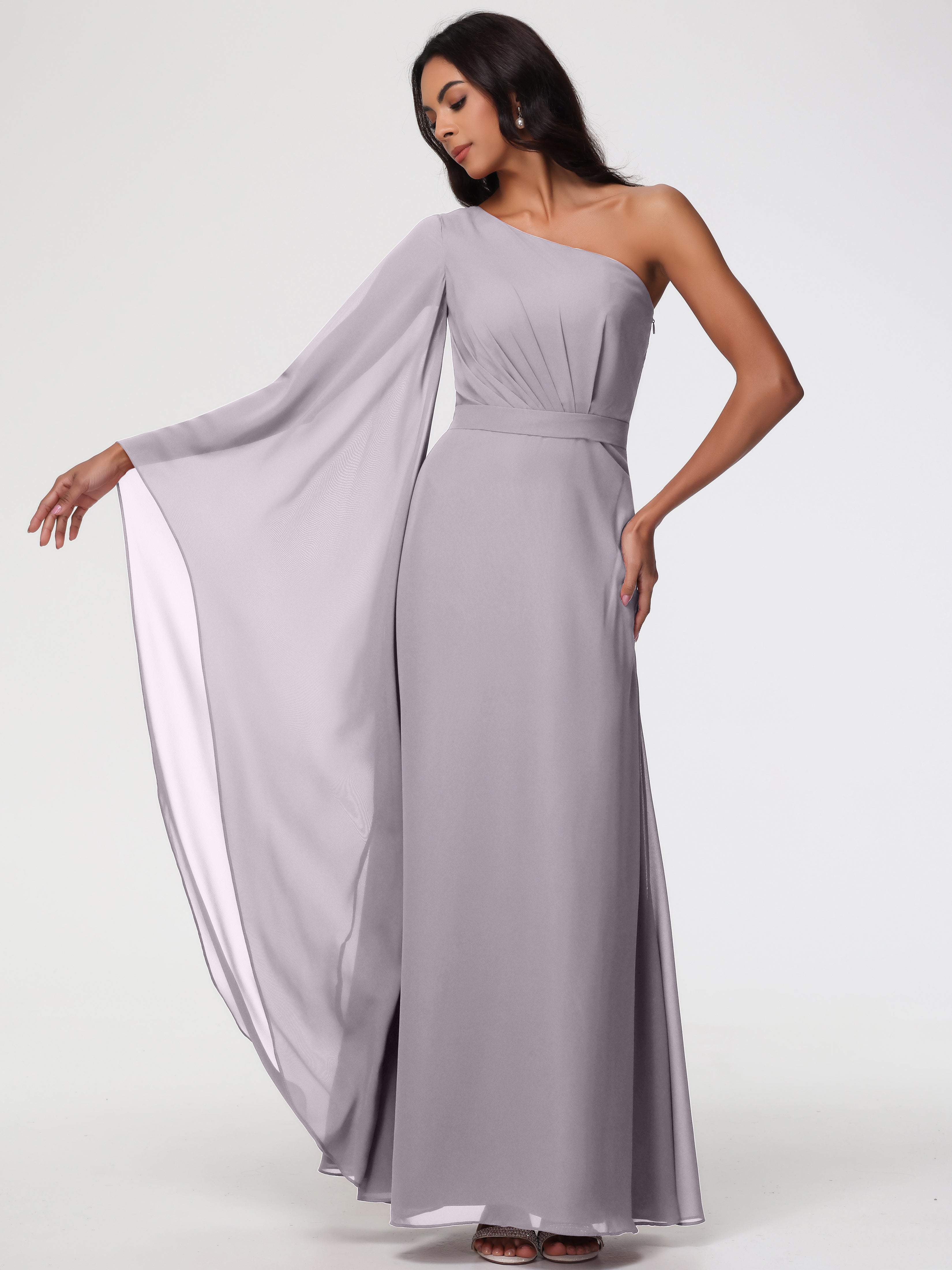 One Shoulder A-Line Pleats Floor-Length Chiffon Bridesmaid Dresses
