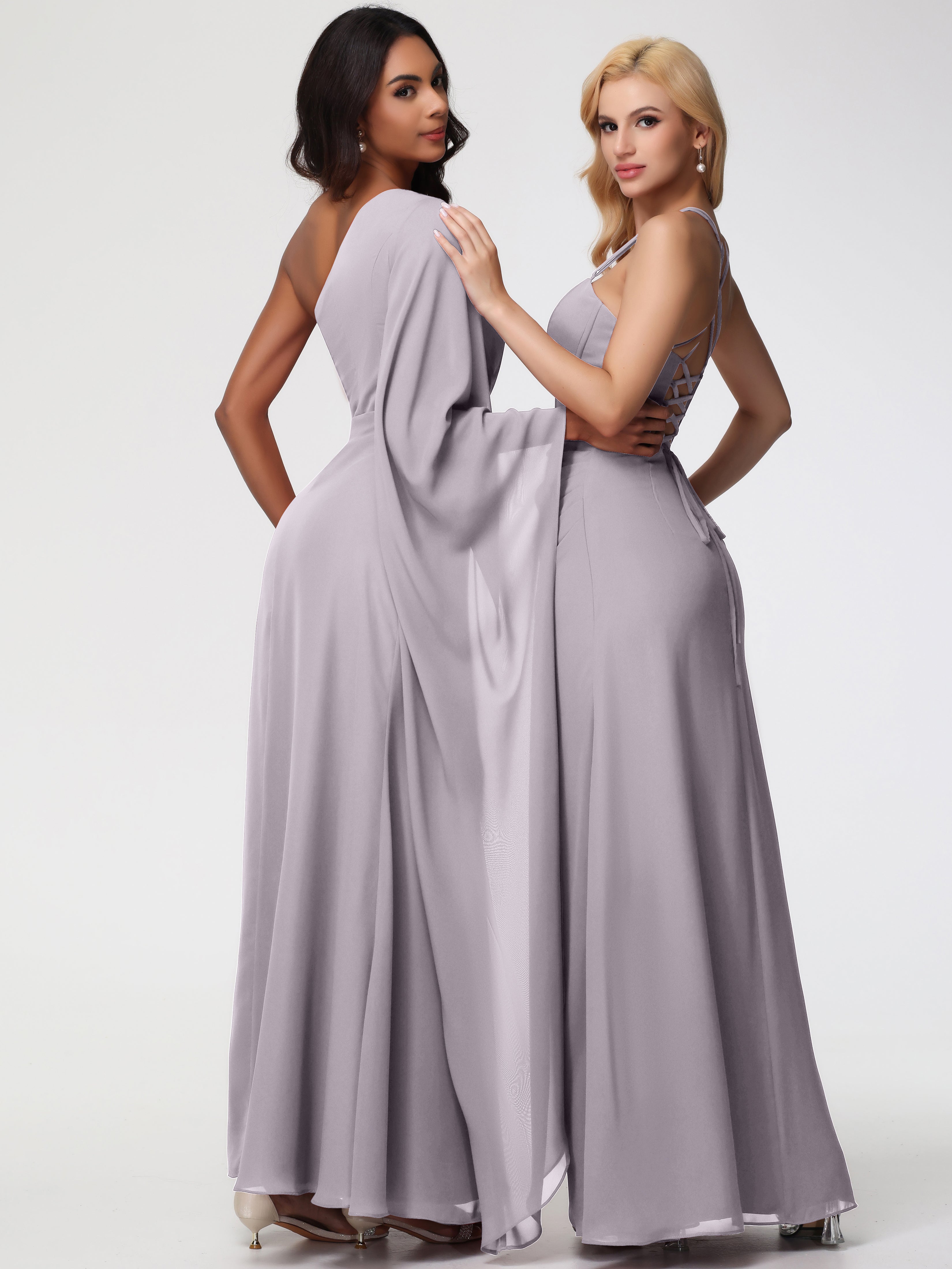 One Shoulder A-Line Pleats Floor-Length Chiffon Bridesmaid Dresses
