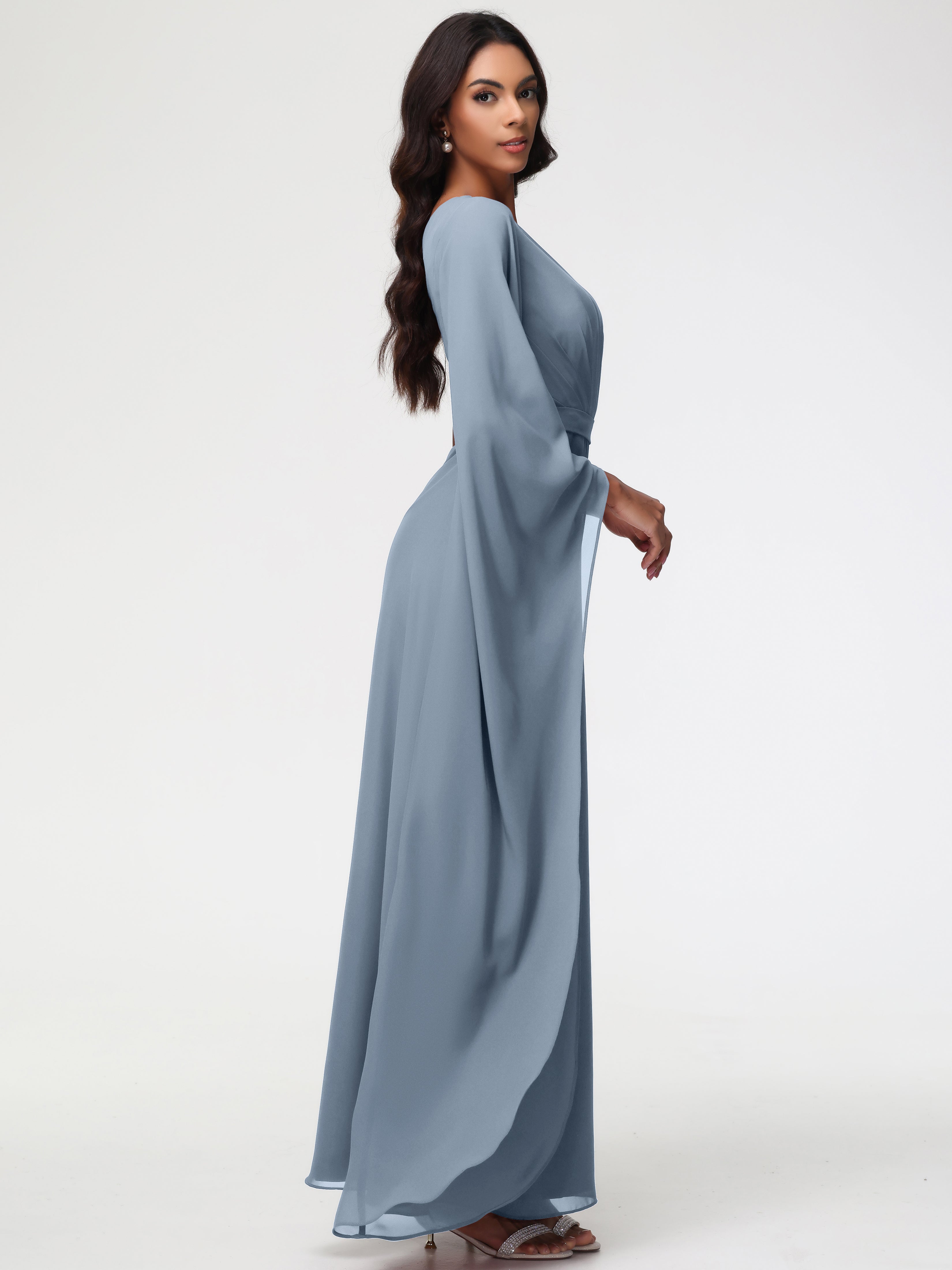 One Shoulder A-Line Pleats Floor-Length Chiffon Bridesmaid Dresses