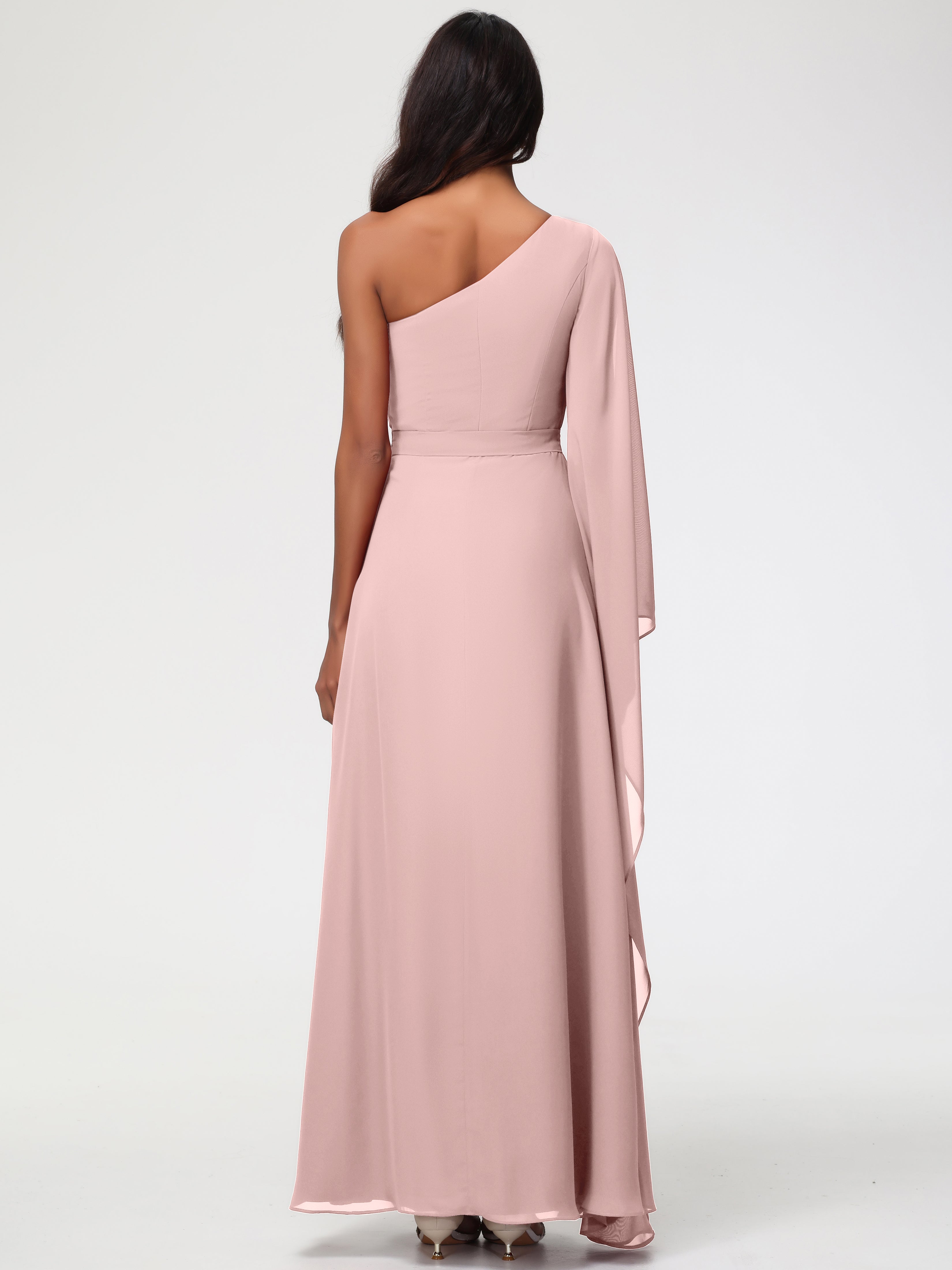 One Shoulder A-Line Pleats Floor-Length Chiffon Bridesmaid Dresses