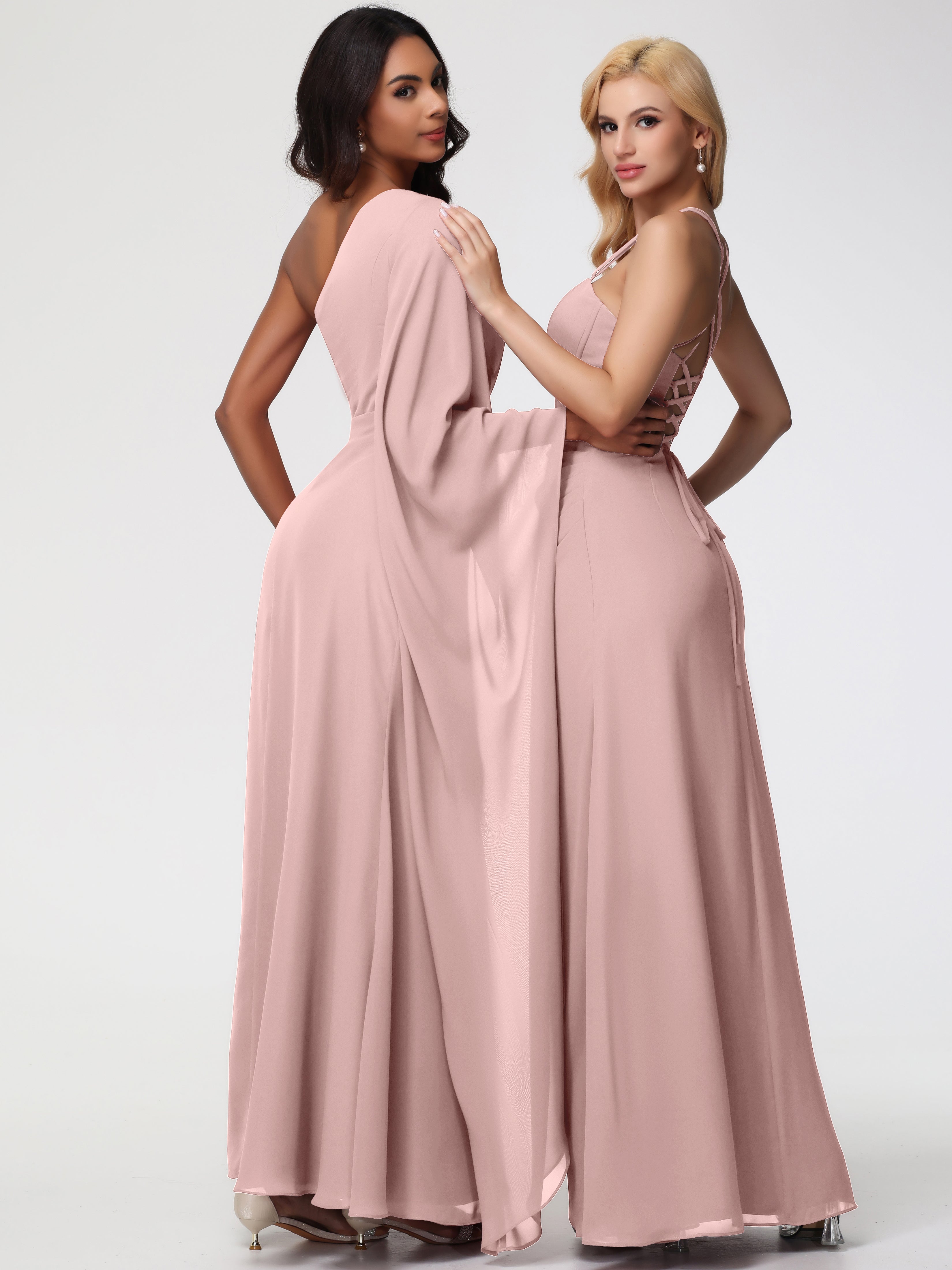 One Shoulder A-Line Pleats Floor-Length Chiffon Bridesmaid Dresses