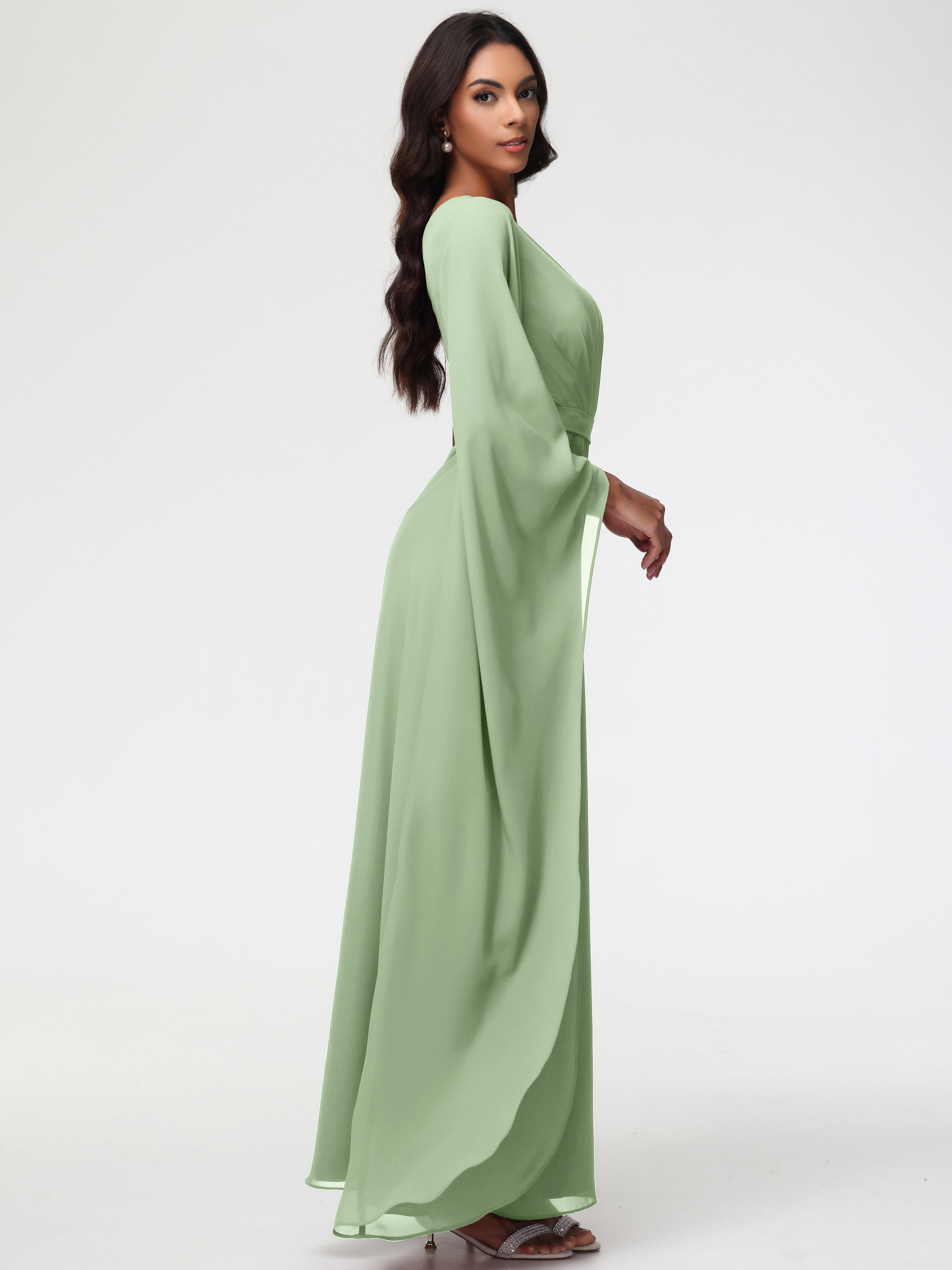 One Shoulder A-Line Pleats Floor-Length Chiffon Bridesmaid Dresses