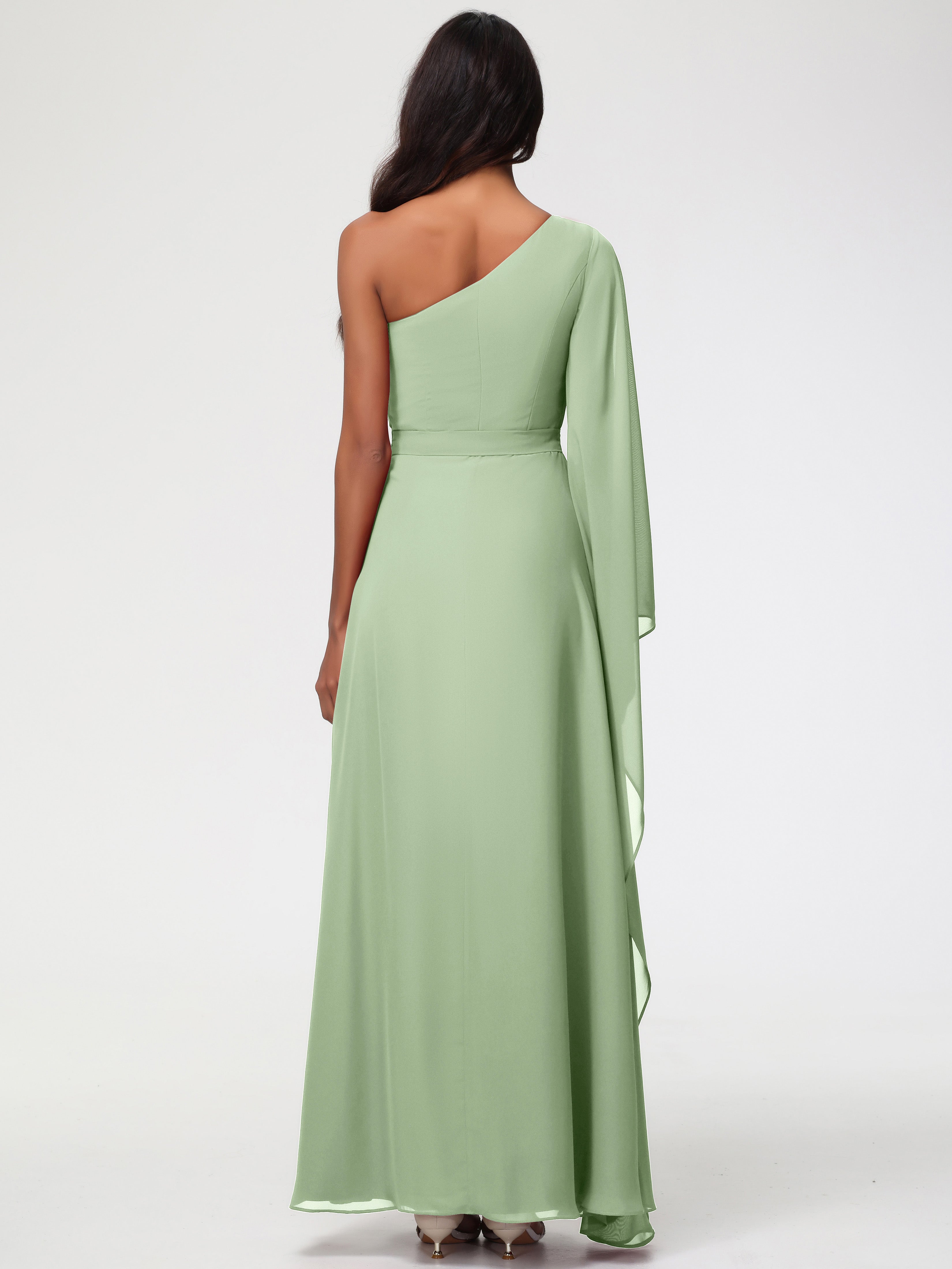 One Shoulder A-Line Pleats Floor-Length Chiffon Bridesmaid Dresses