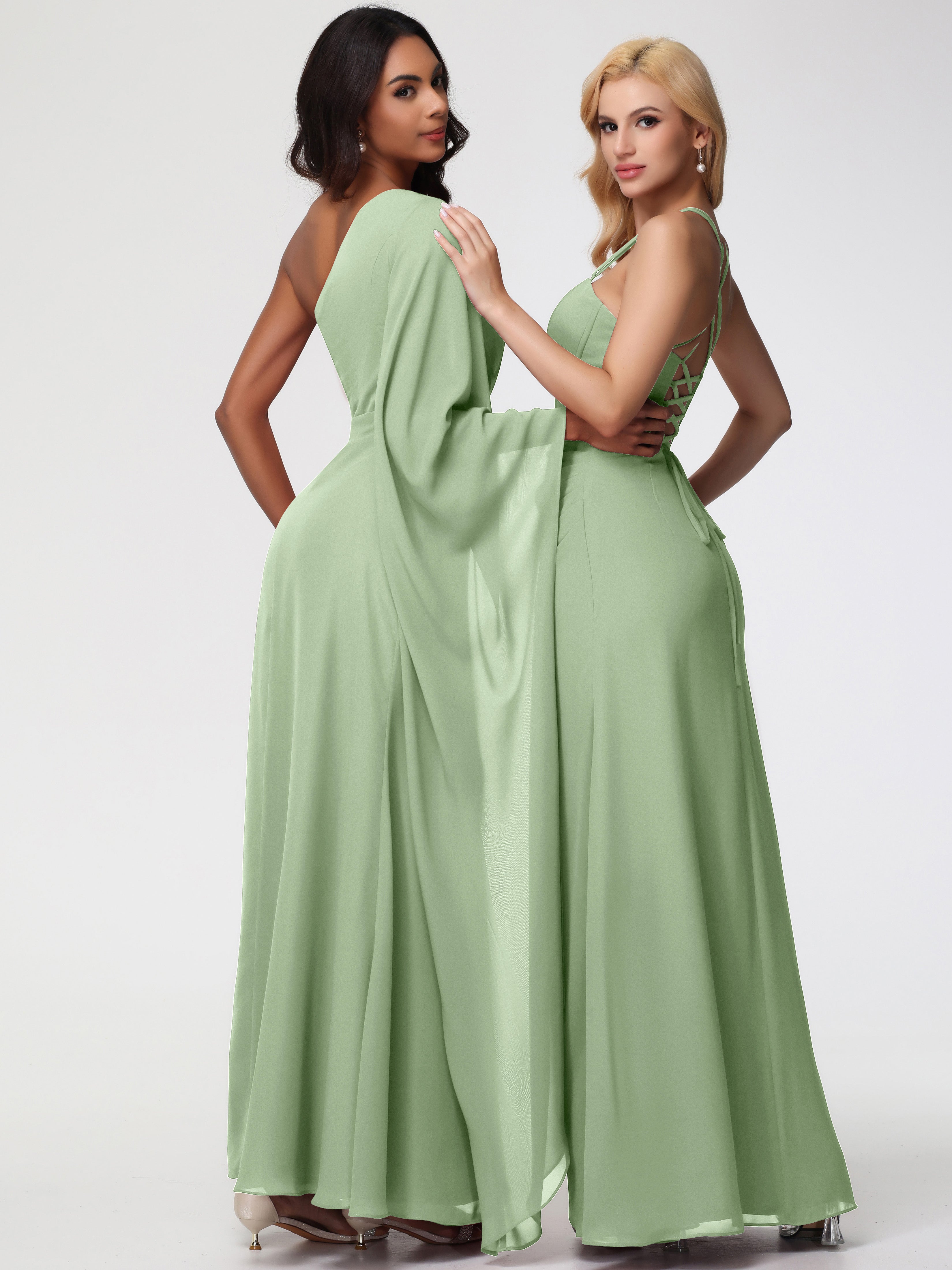 One Shoulder A-Line Pleats Floor-Length Chiffon Bridesmaid Dresses