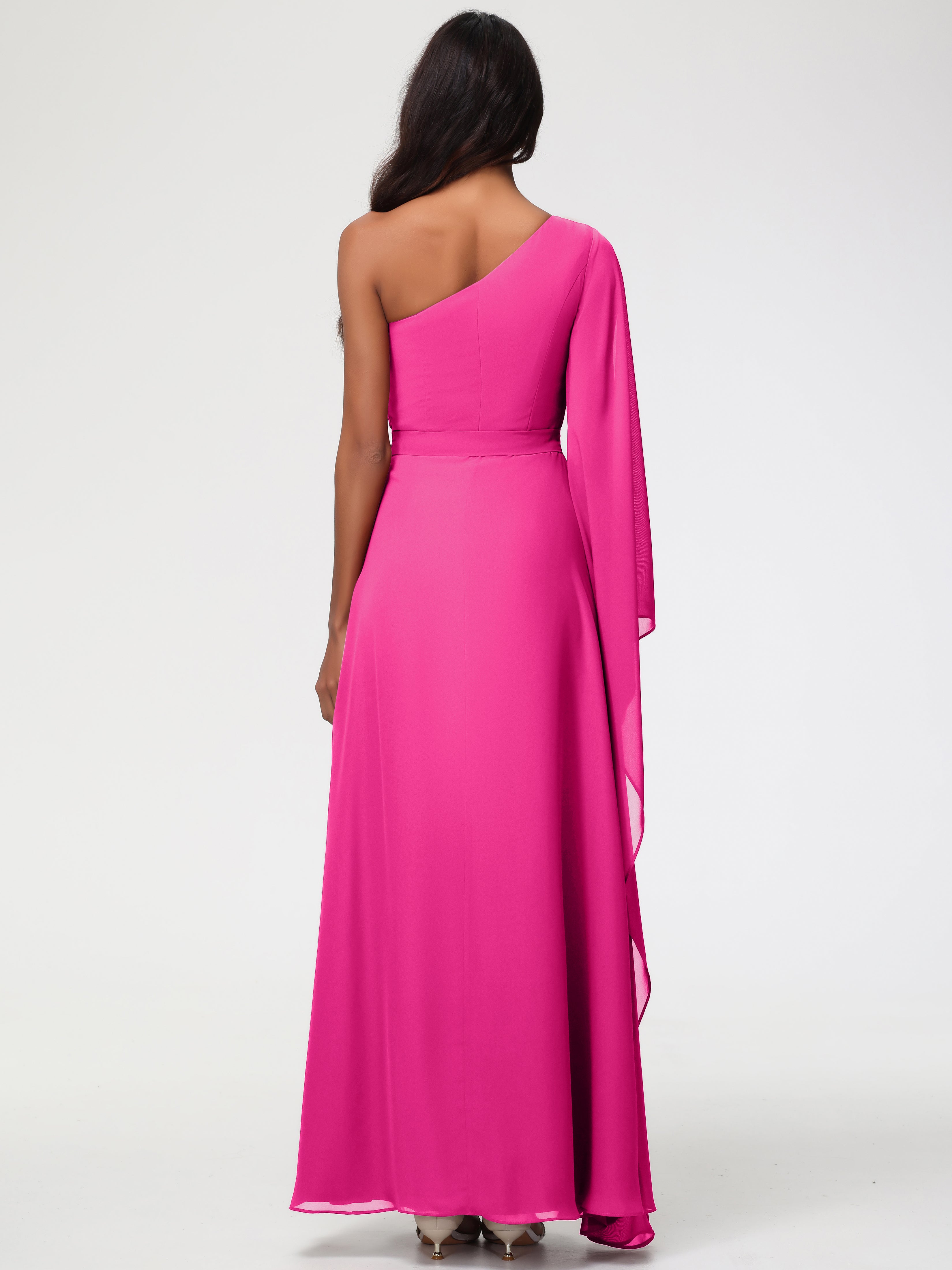 One Shoulder A-Line Pleats Floor-Length Chiffon Bridesmaid Dresses