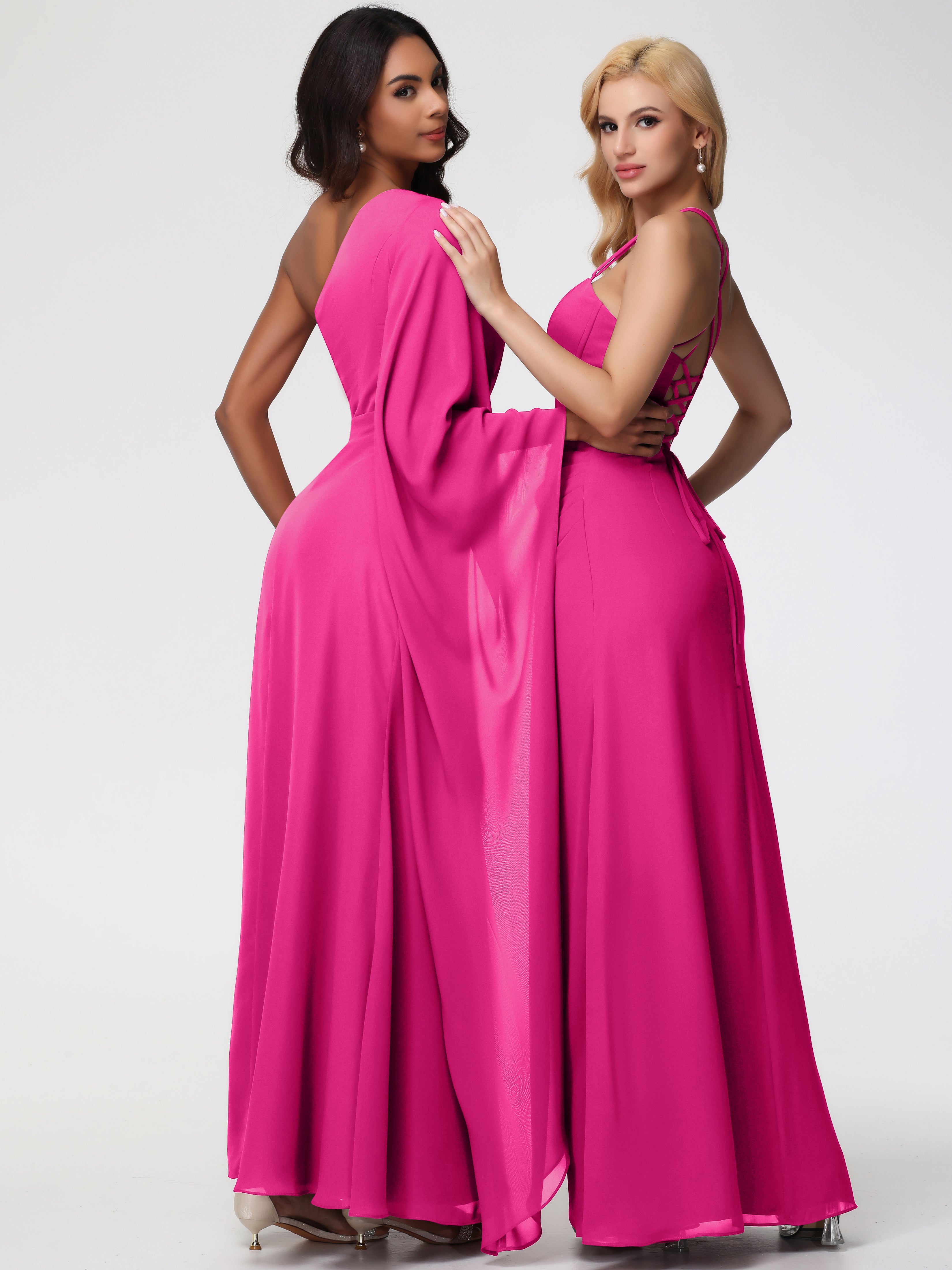 One Shoulder A-Line Pleats Floor-Length Chiffon Bridesmaid Dresses