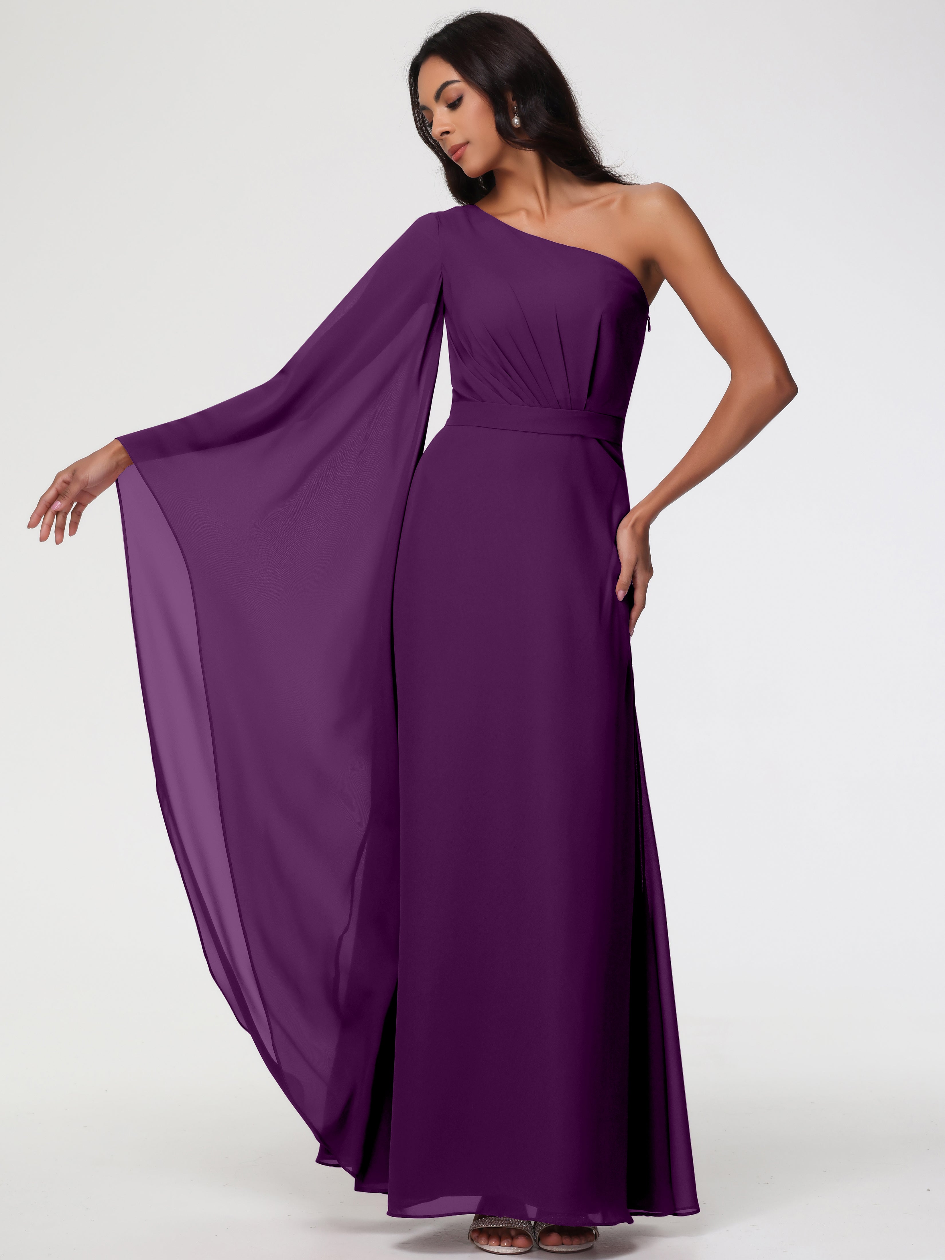 One Shoulder A-Line Pleats Floor-Length Chiffon Bridesmaid Dresses