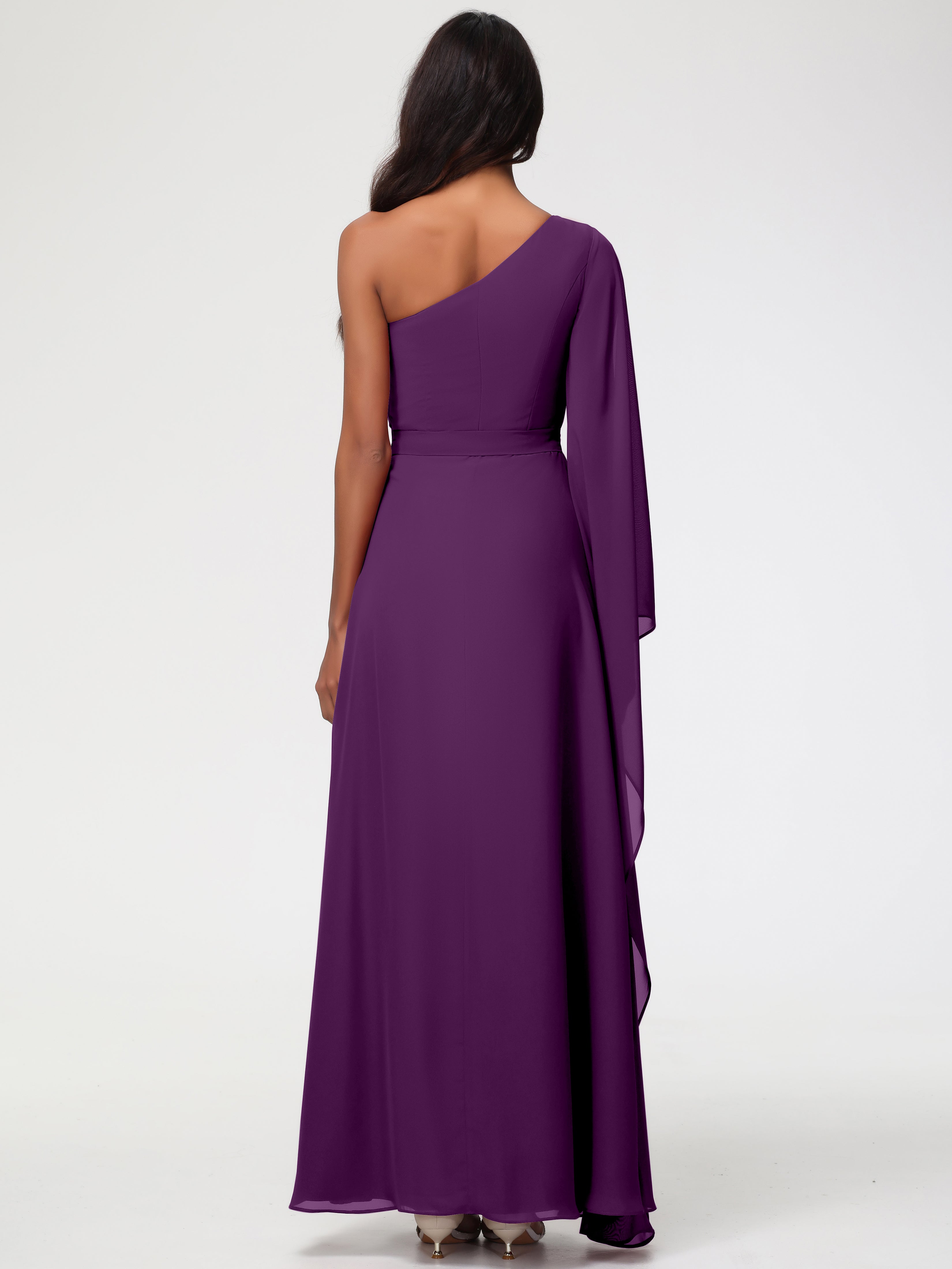 One Shoulder A-Line Pleats Floor-Length Chiffon Bridesmaid Dresses