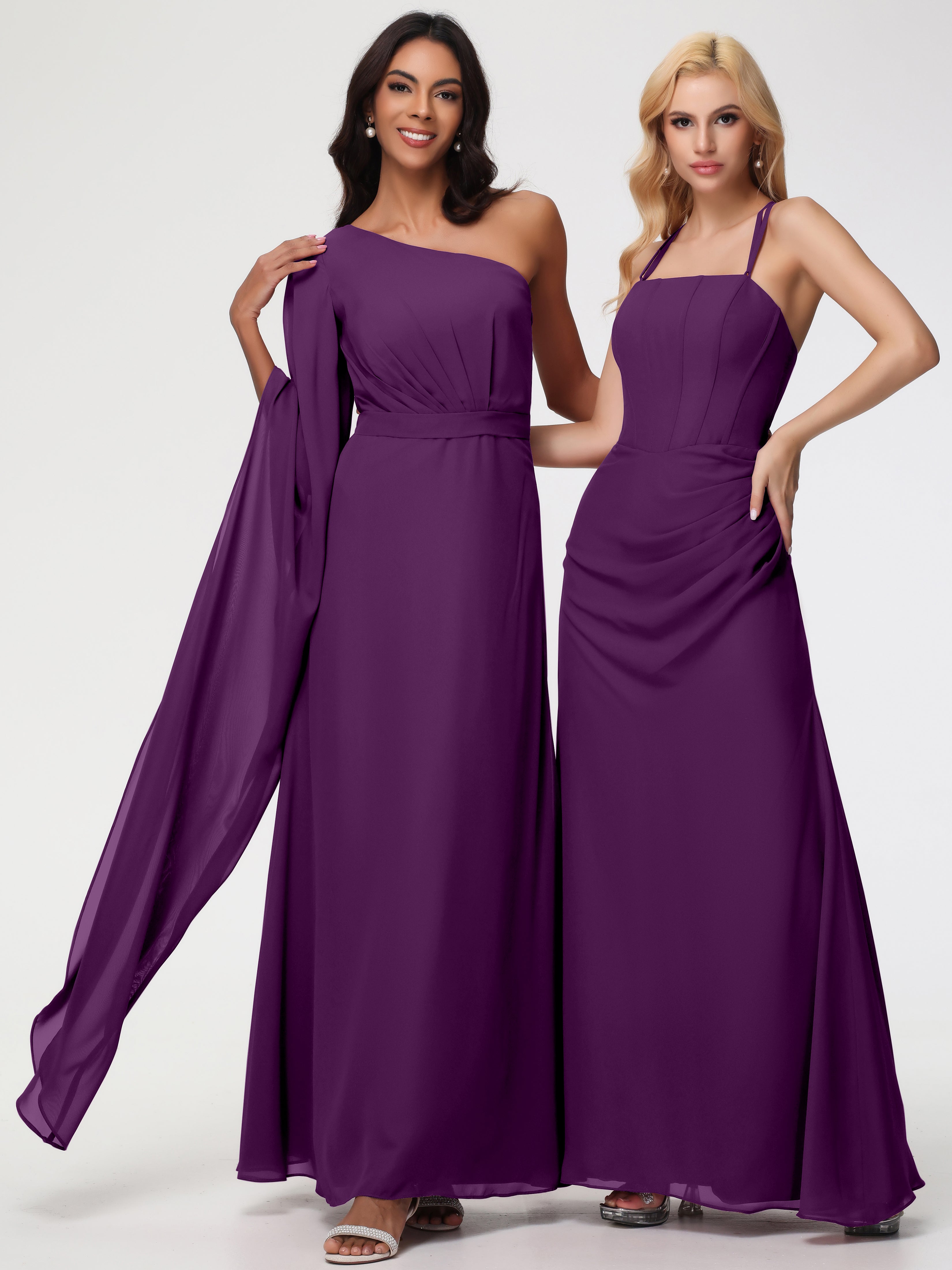 One Shoulder A-Line Pleats Floor-Length Chiffon Bridesmaid Dresses