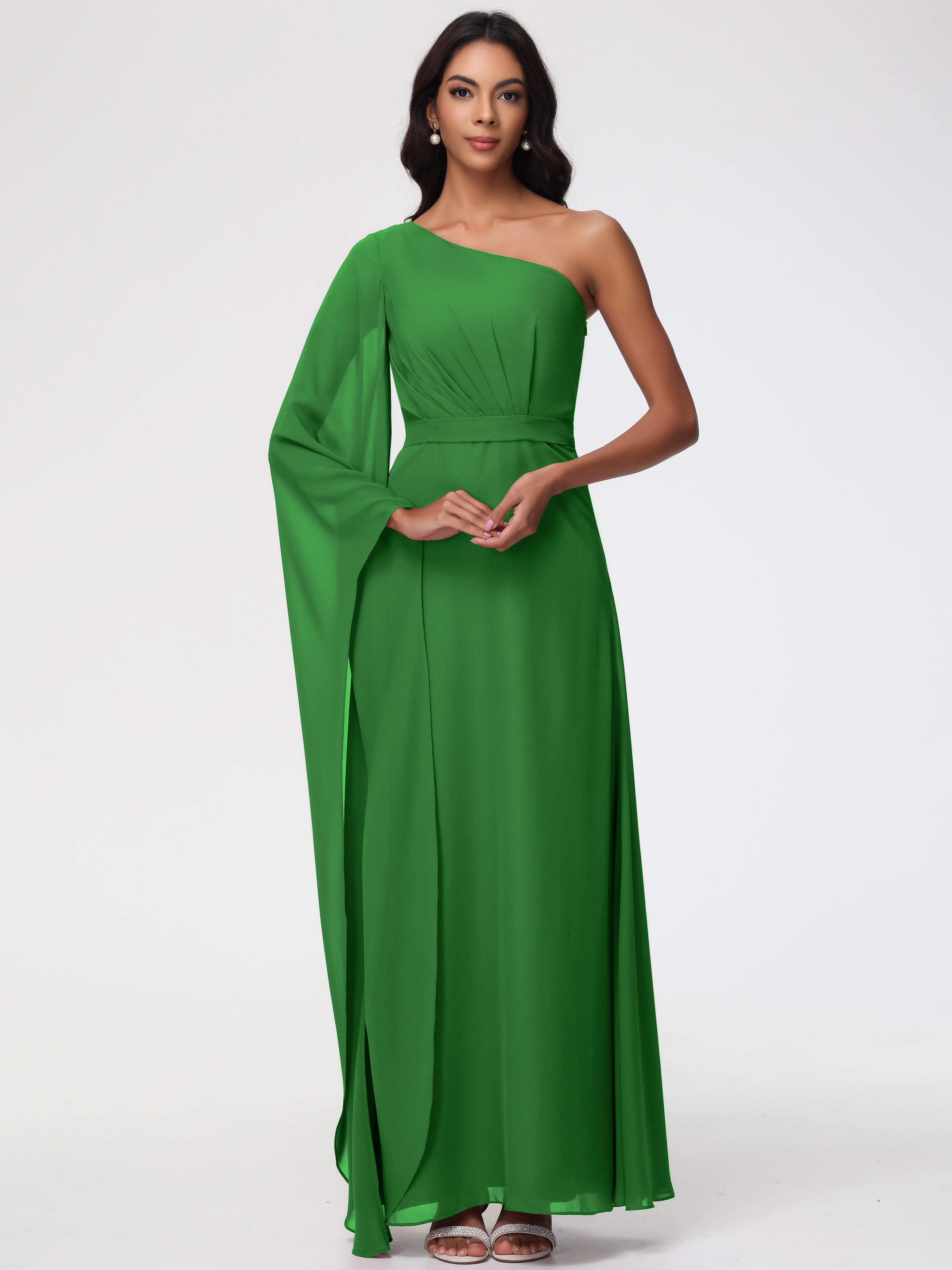 One Shoulder A-Line Pleats Floor-Length Chiffon Bridesmaid Dresses