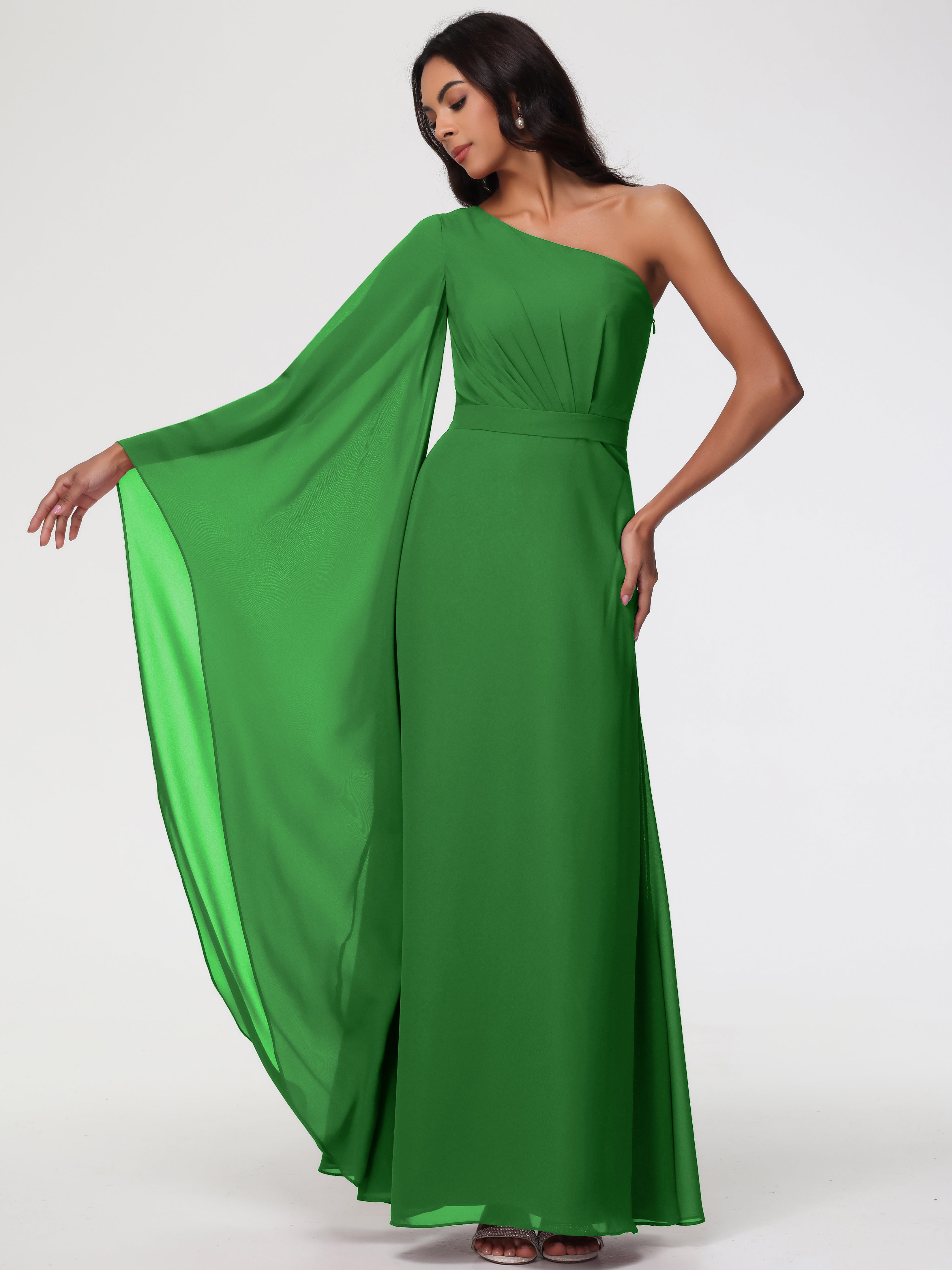 One Shoulder A-Line Pleats Floor-Length Chiffon Bridesmaid Dresses