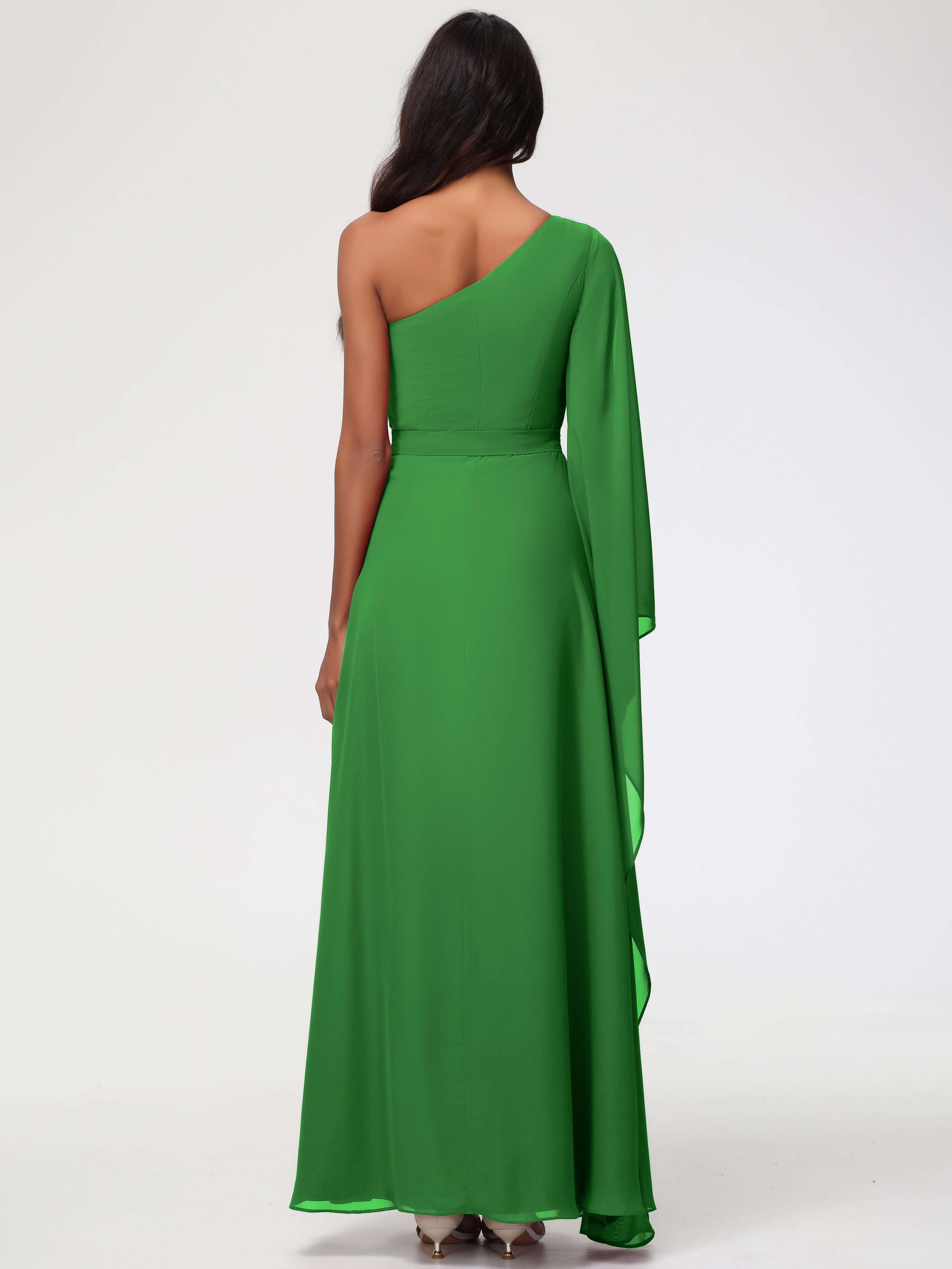 One Shoulder A-Line Pleats Floor-Length Chiffon Bridesmaid Dresses