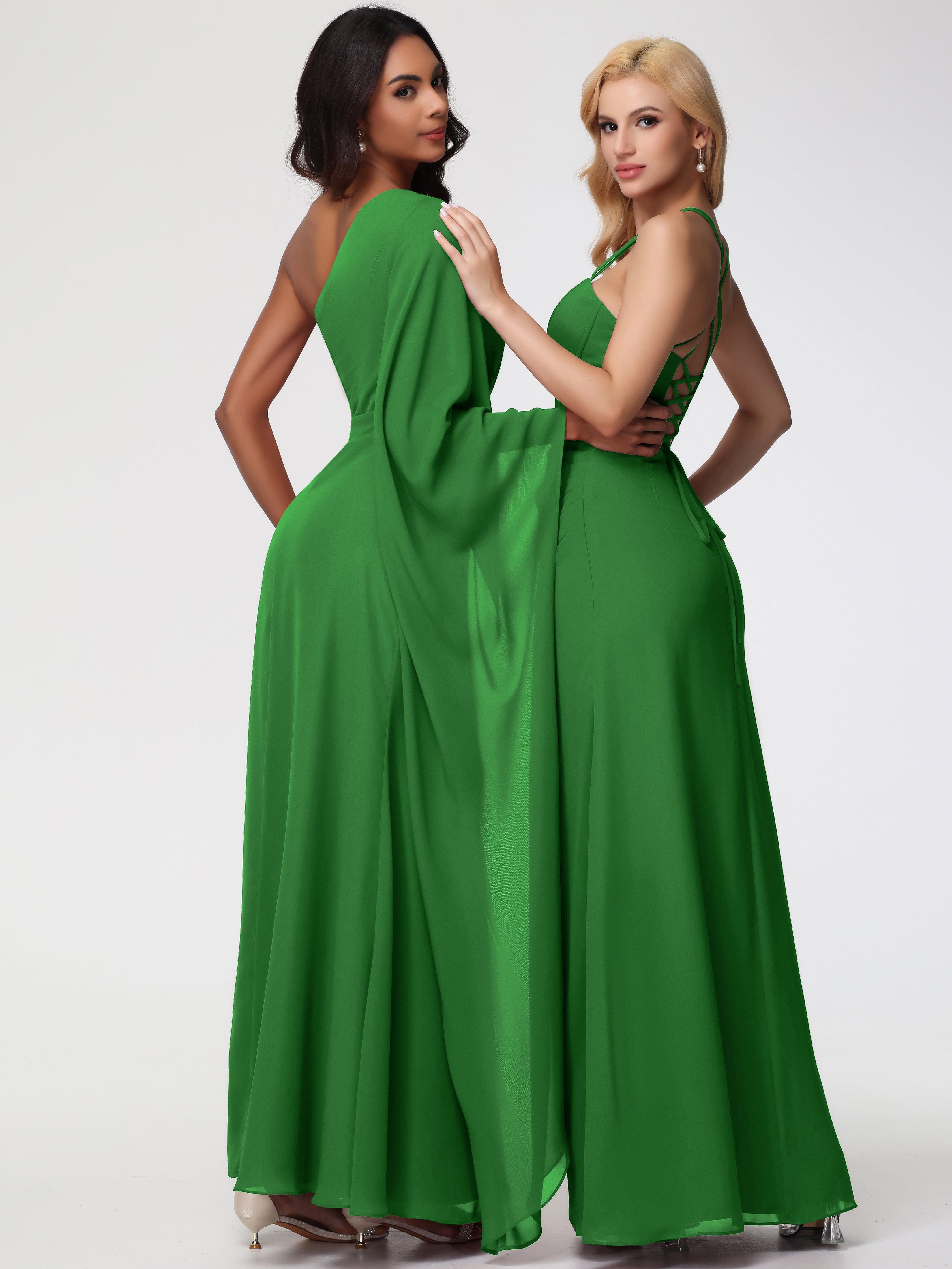 One Shoulder A-Line Pleats Floor-Length Chiffon Bridesmaid Dresses