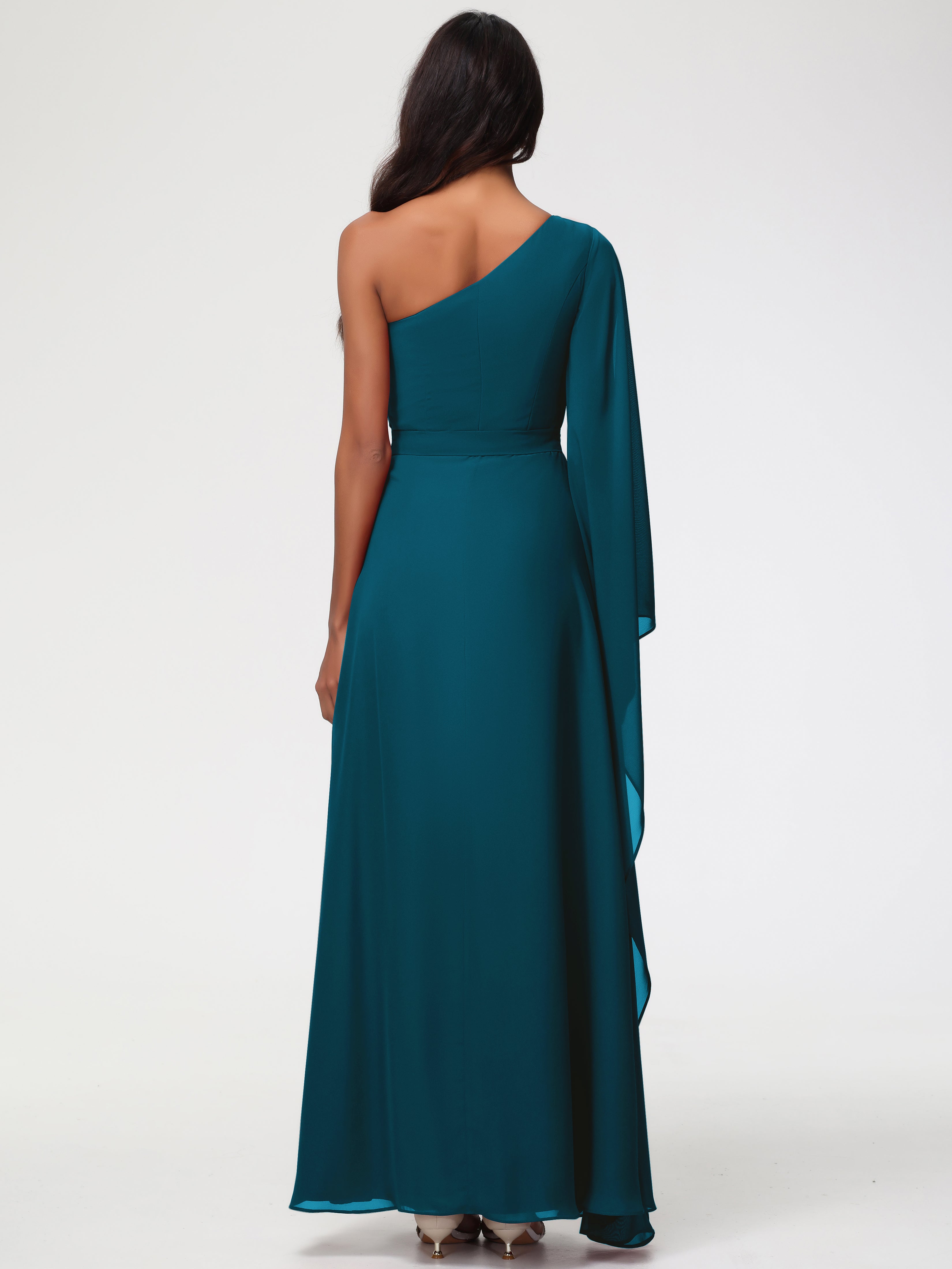 One Shoulder A-Line Pleats Floor-Length Chiffon Bridesmaid Dresses
