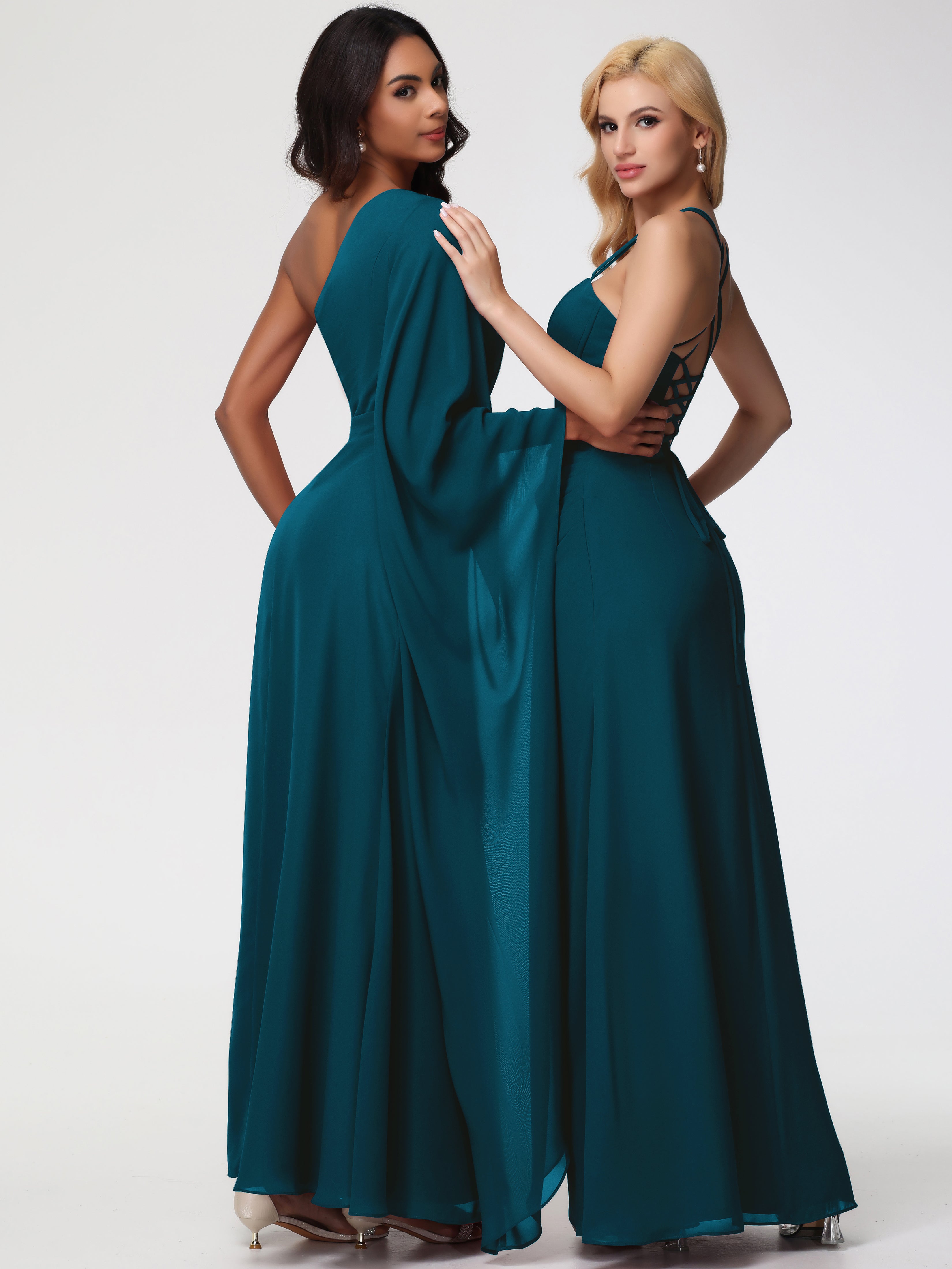 One Shoulder A-Line Pleats Floor-Length Chiffon Bridesmaid Dresses