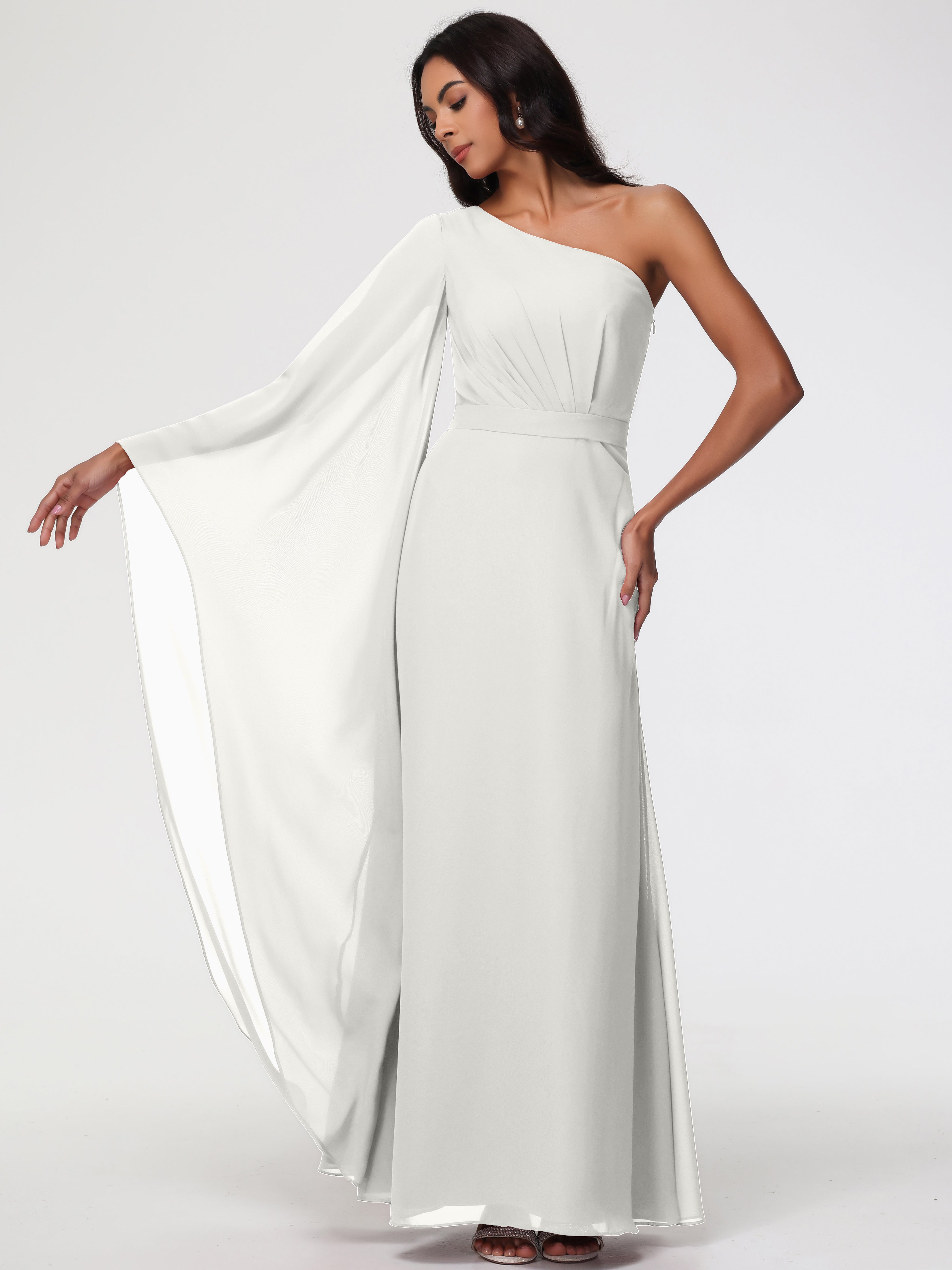 One Shoulder A-Line Pleats Floor-Length Chiffon Bridesmaid Dresses