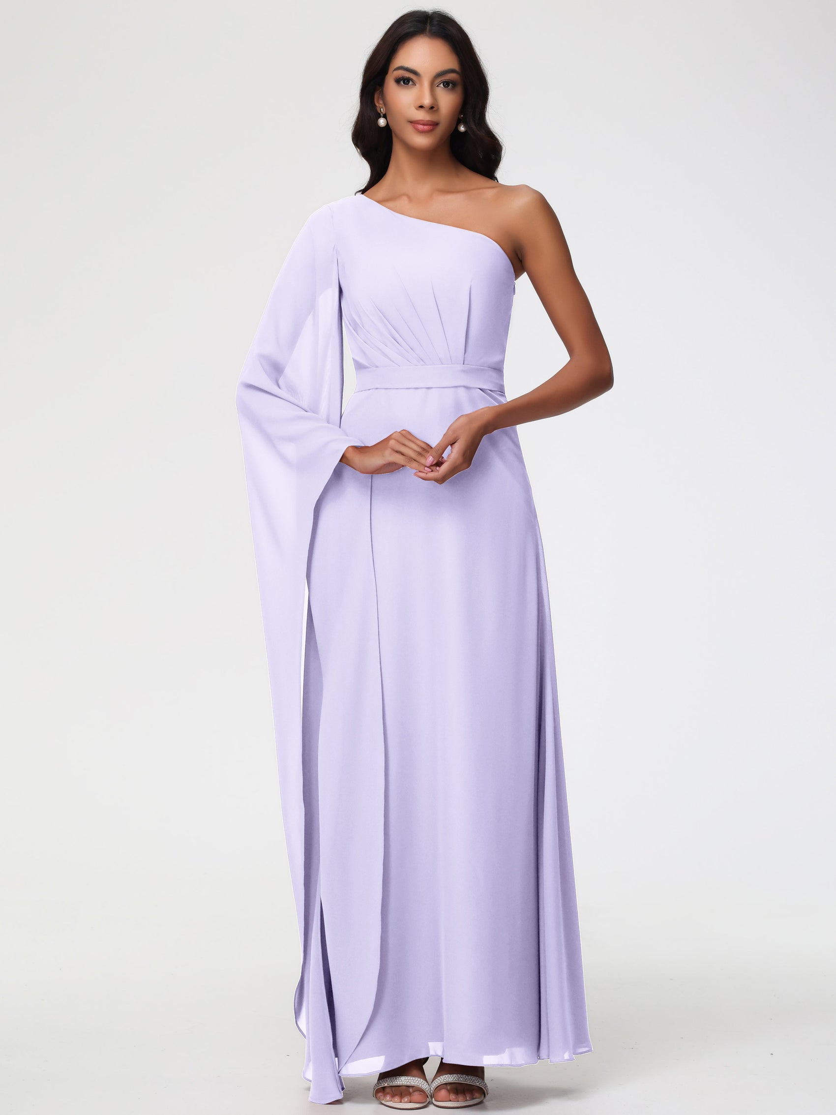 Lilac Bridesmaid Dress Uk One Shoulder A-Line Pleats Floor-Length Chif