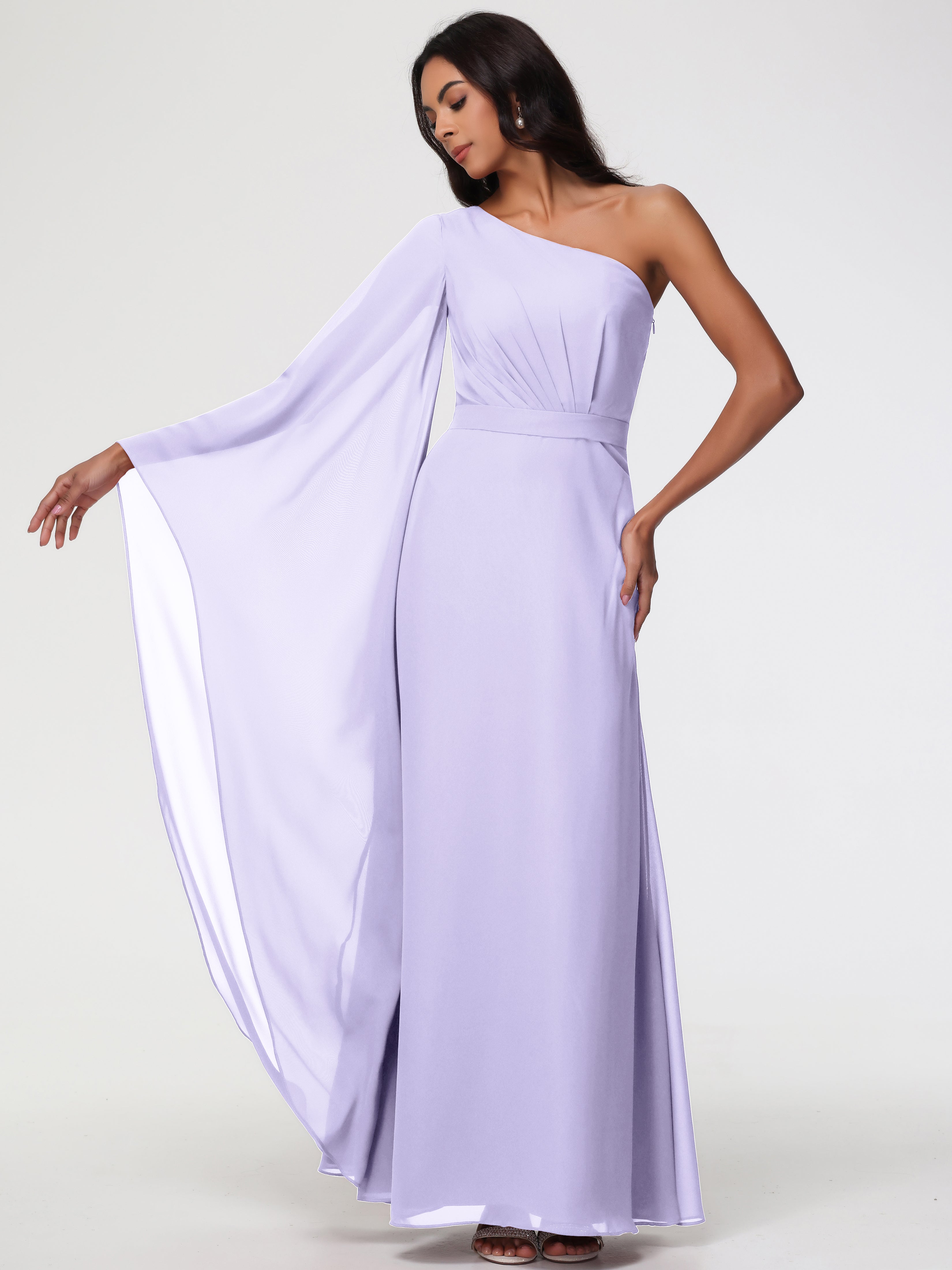 One Shoulder A-Line Pleats Floor-Length Chiffon Bridesmaid Dresses