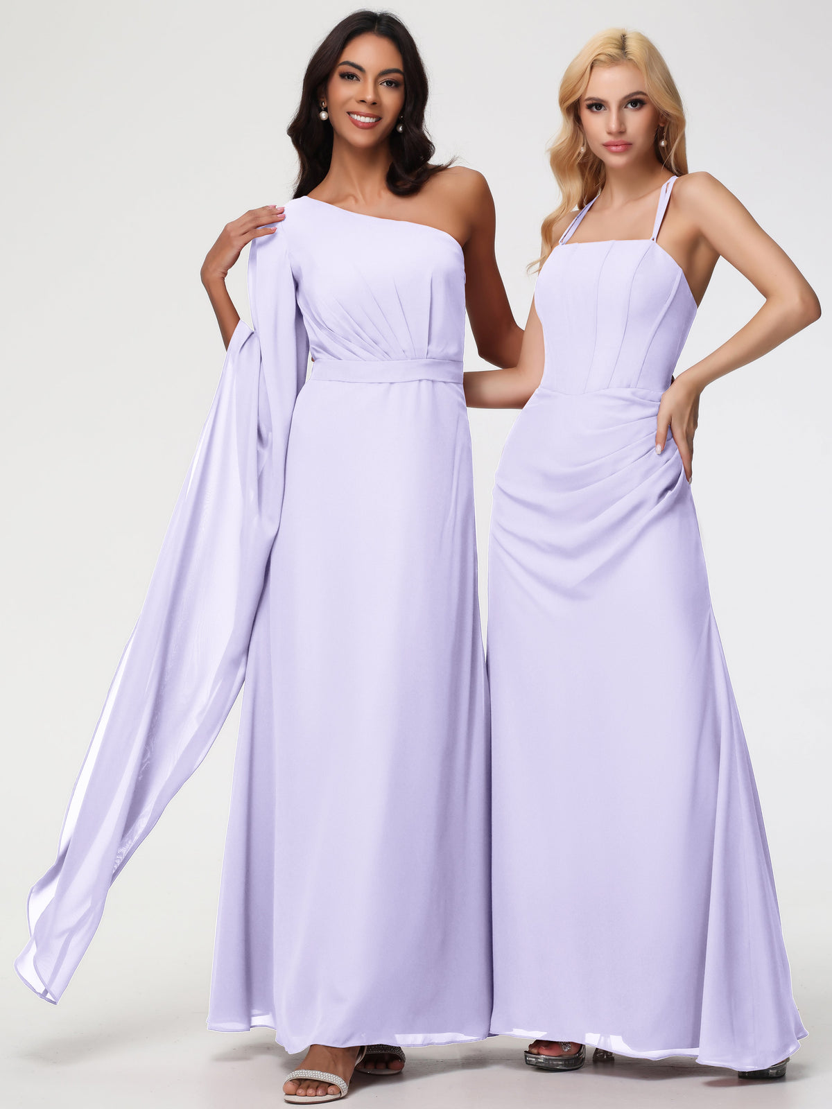 One-Shoulder Slit Detail Long Junior Bridesmaid Dress Lilac