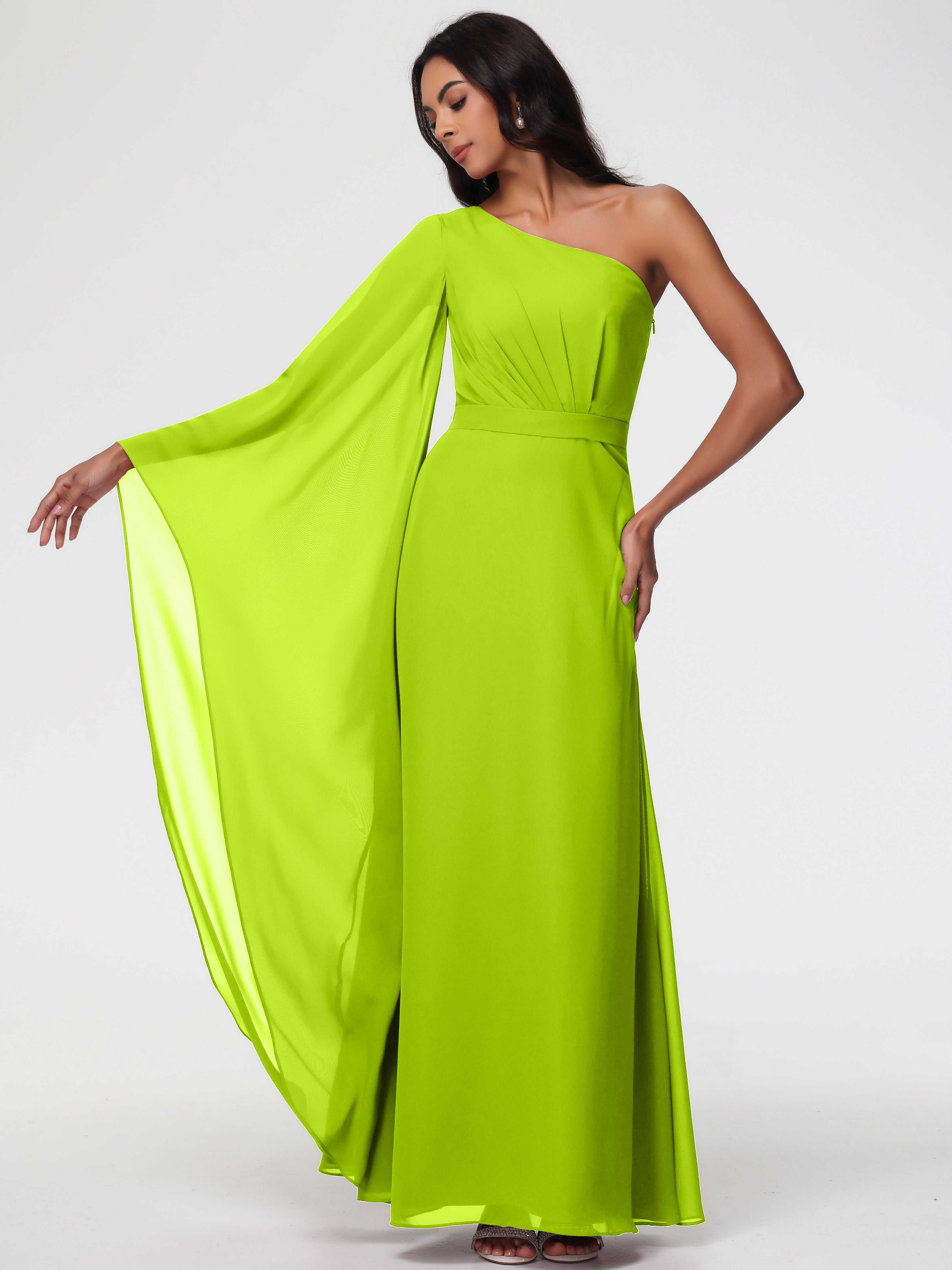 One Shoulder A-Line Pleats Floor-Length Chiffon Bridesmaid Dresses