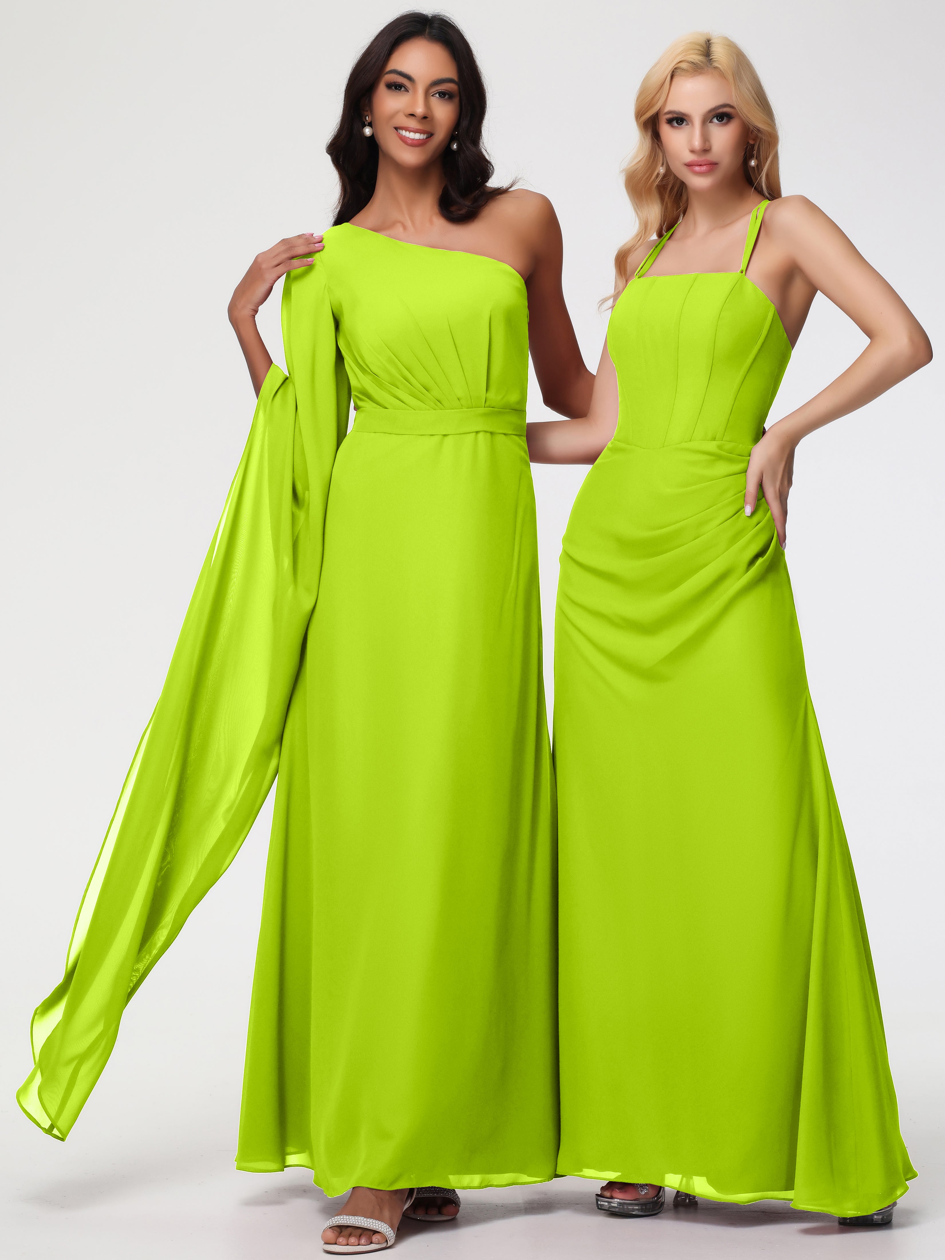 One Shoulder A-Line Pleats Floor-Length Chiffon Bridesmaid Dresses