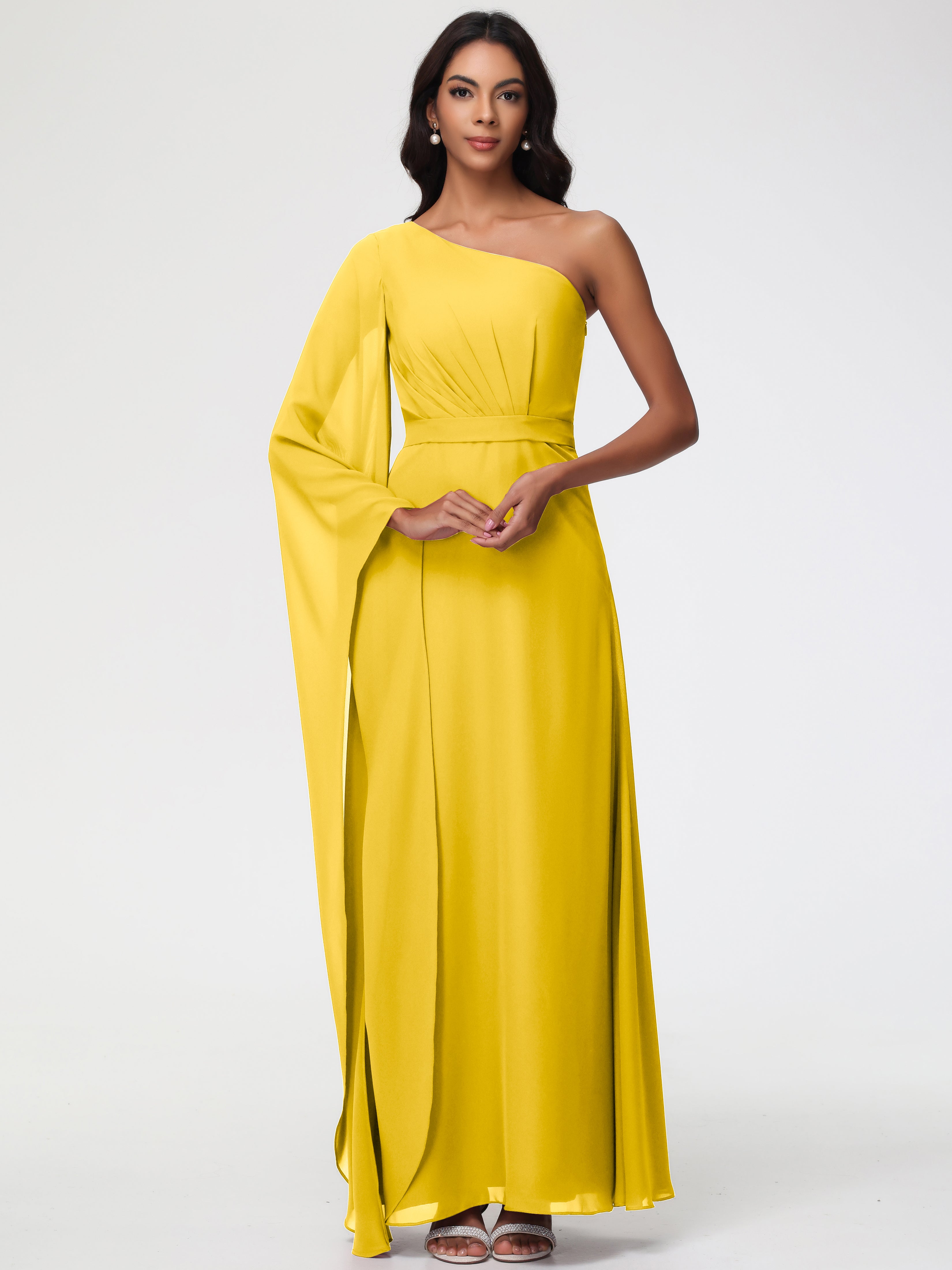 One Shoulder A-Line Pleats Floor-Length Chiffon Bridesmaid Dresses