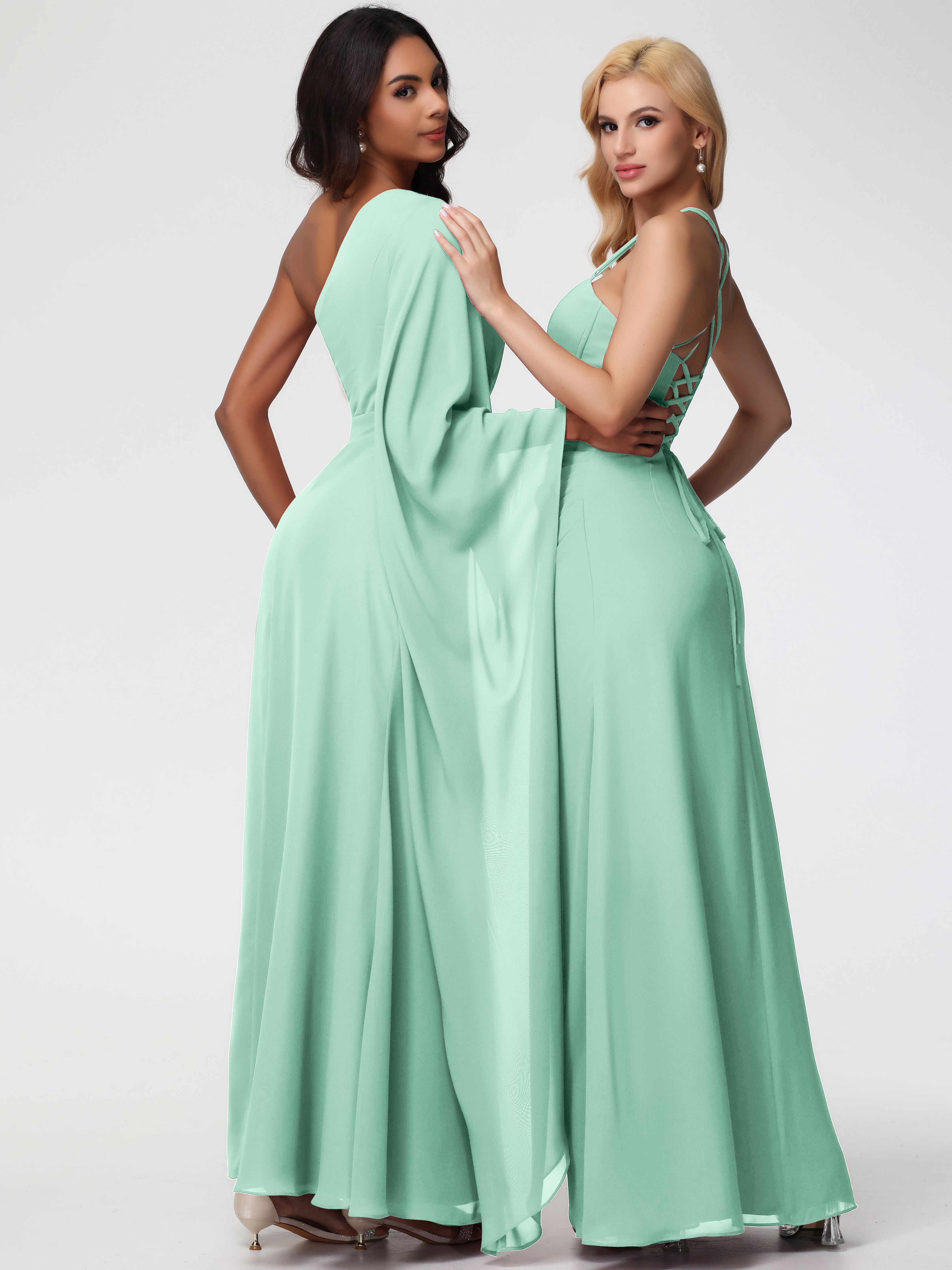 One Shoulder A-Line Pleats Floor-Length Chiffon Bridesmaid Dresses