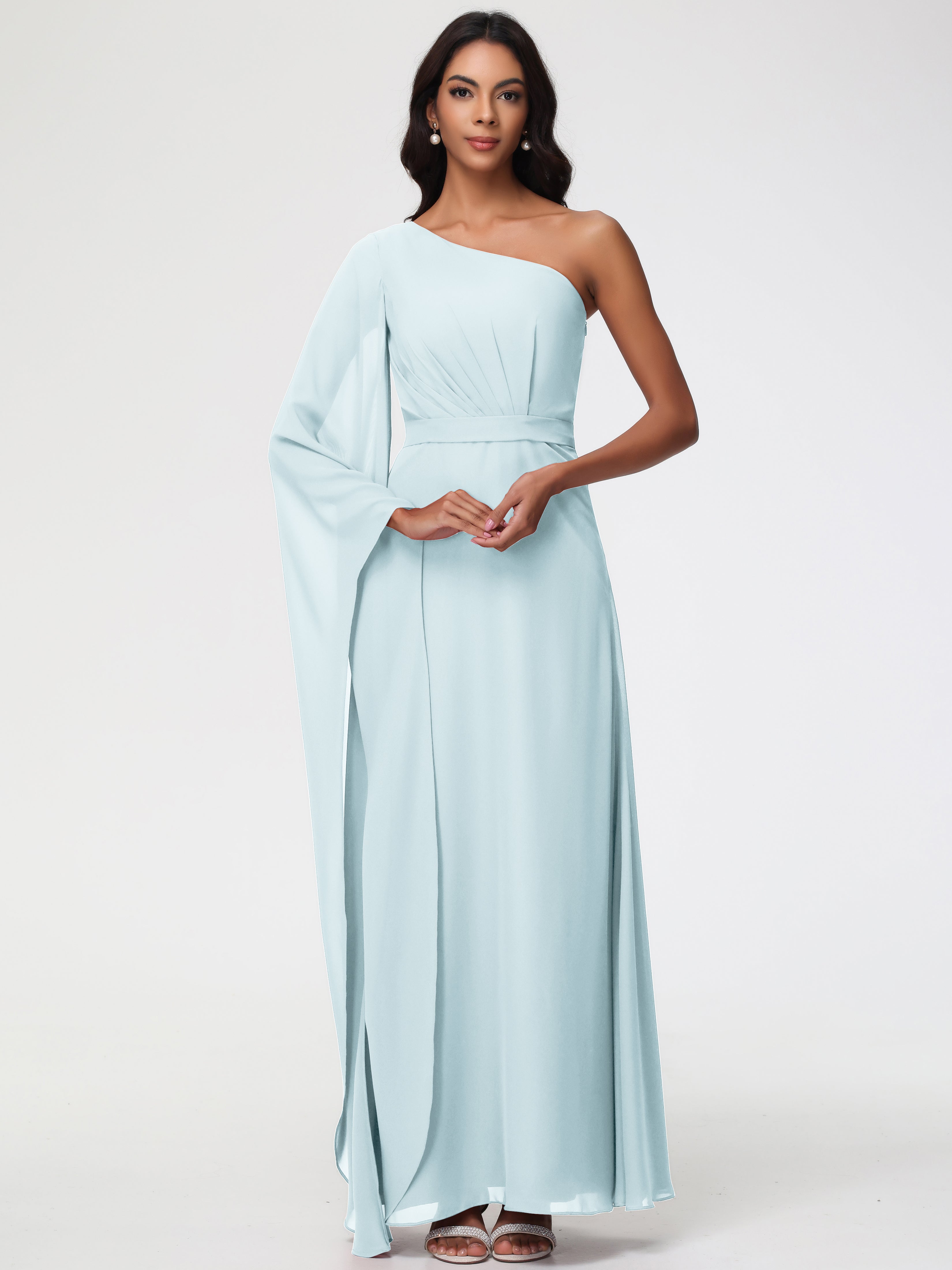 One Shoulder A-Line Pleats Floor-Length Chiffon Bridesmaid Dresses