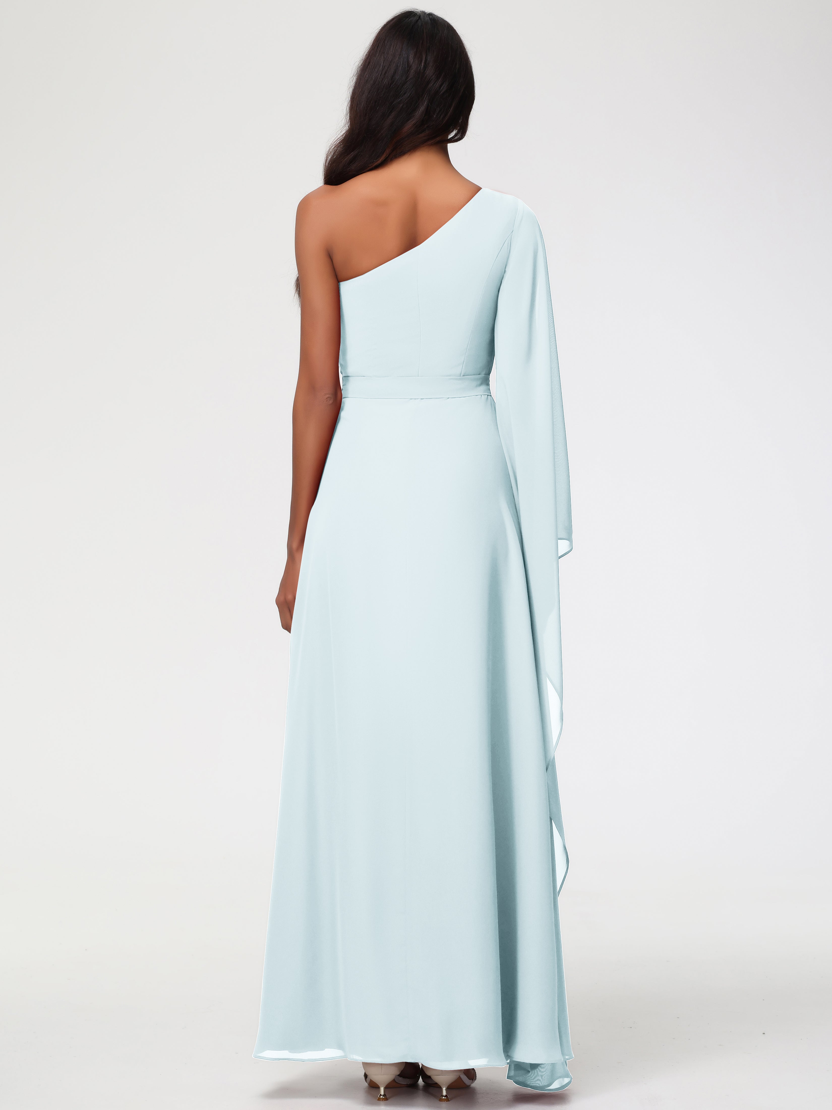 One Shoulder A-Line Pleats Floor-Length Chiffon Bridesmaid Dresses