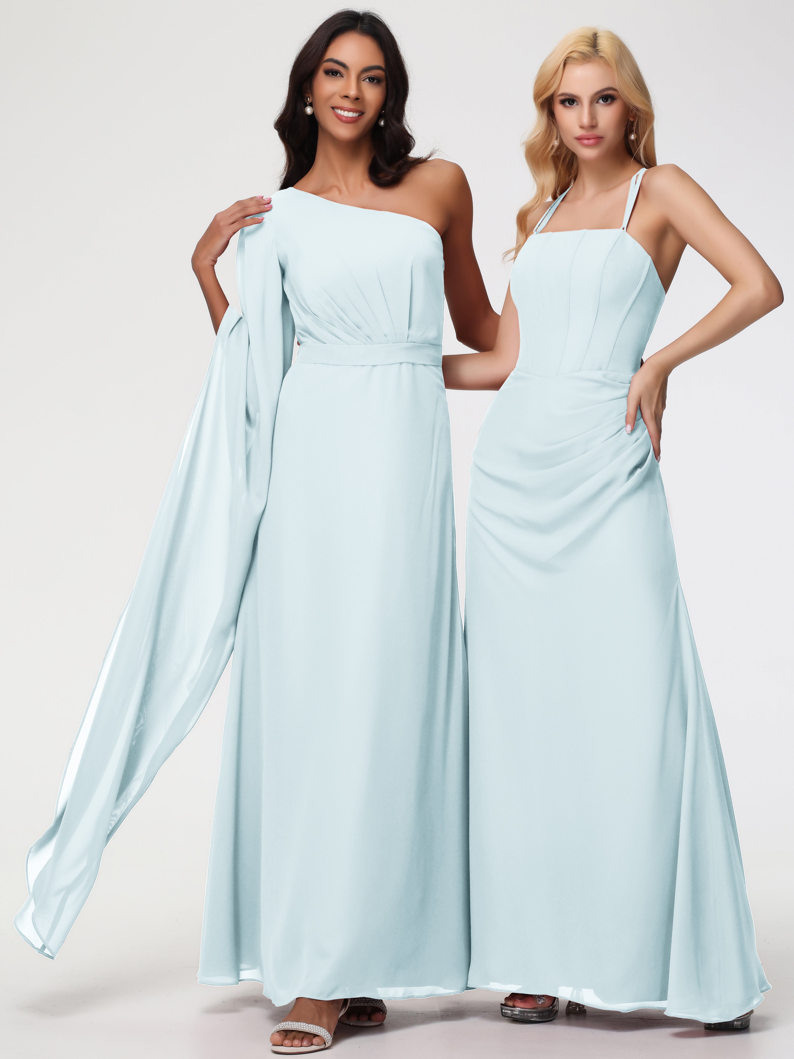 One Shoulder A-Line Pleats Floor-Length Chiffon Bridesmaid Dresses