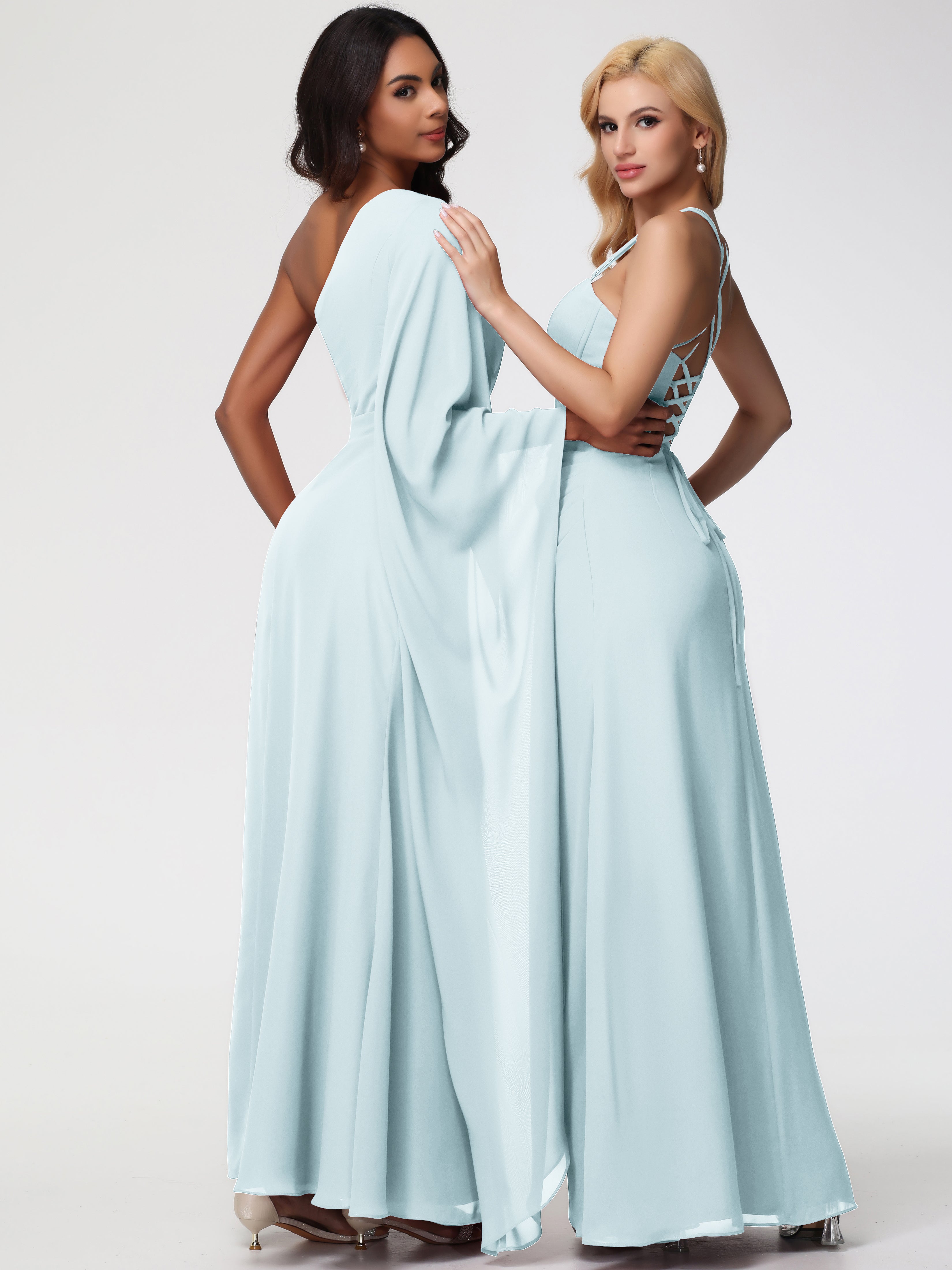 One Shoulder A-Line Pleats Floor-Length Chiffon Bridesmaid Dresses