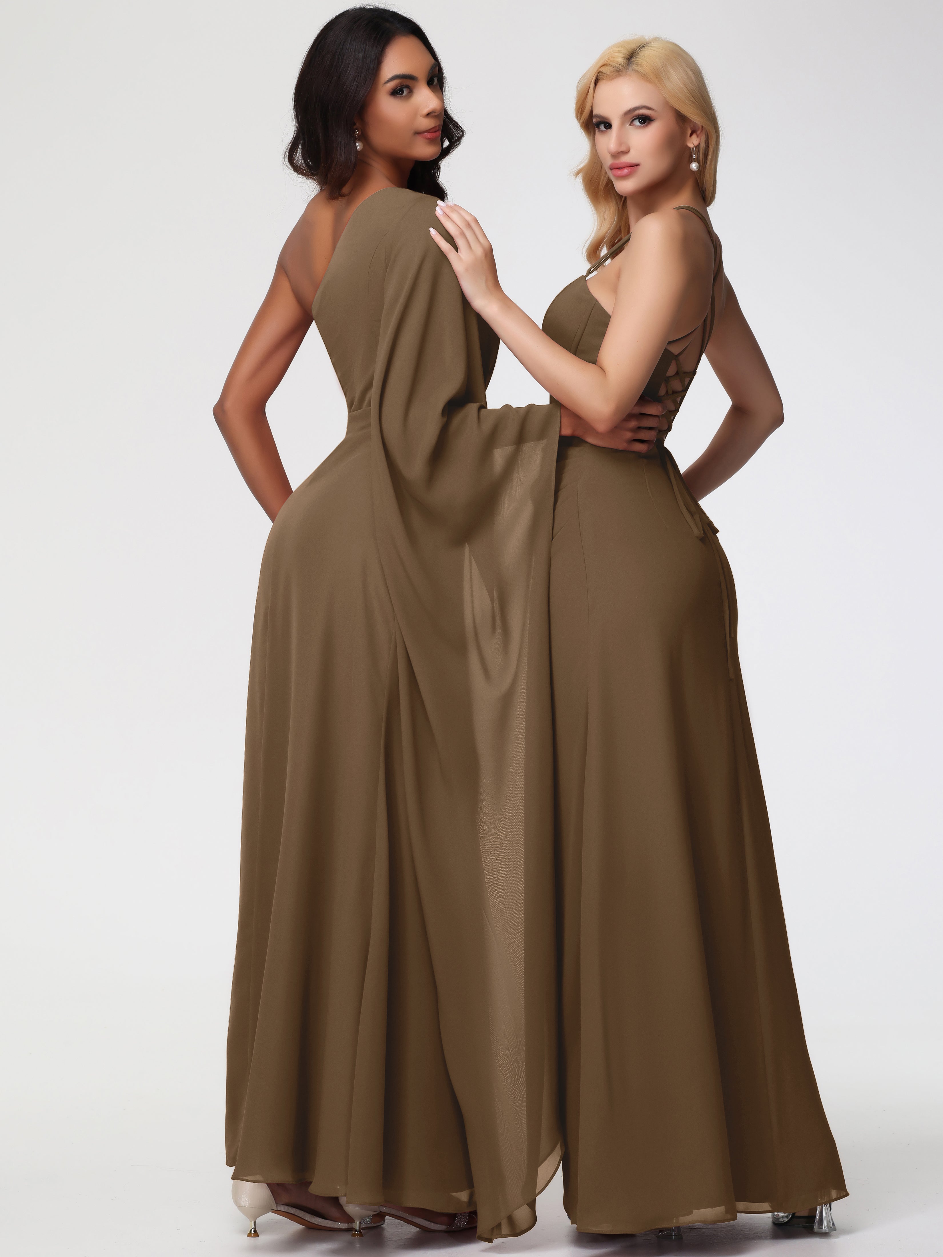 One Shoulder A-Line Pleats Floor-Length Chiffon Bridesmaid Dresses