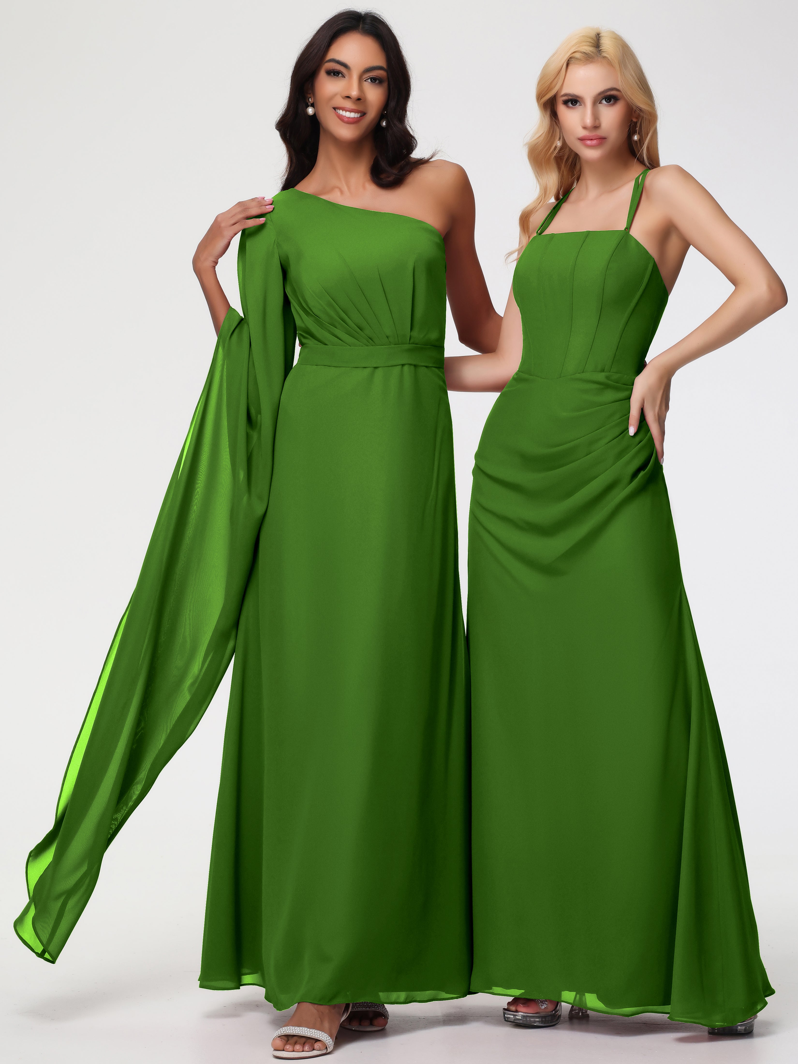 One Shoulder A-Line Pleats Floor-Length Chiffon Bridesmaid Dresses
