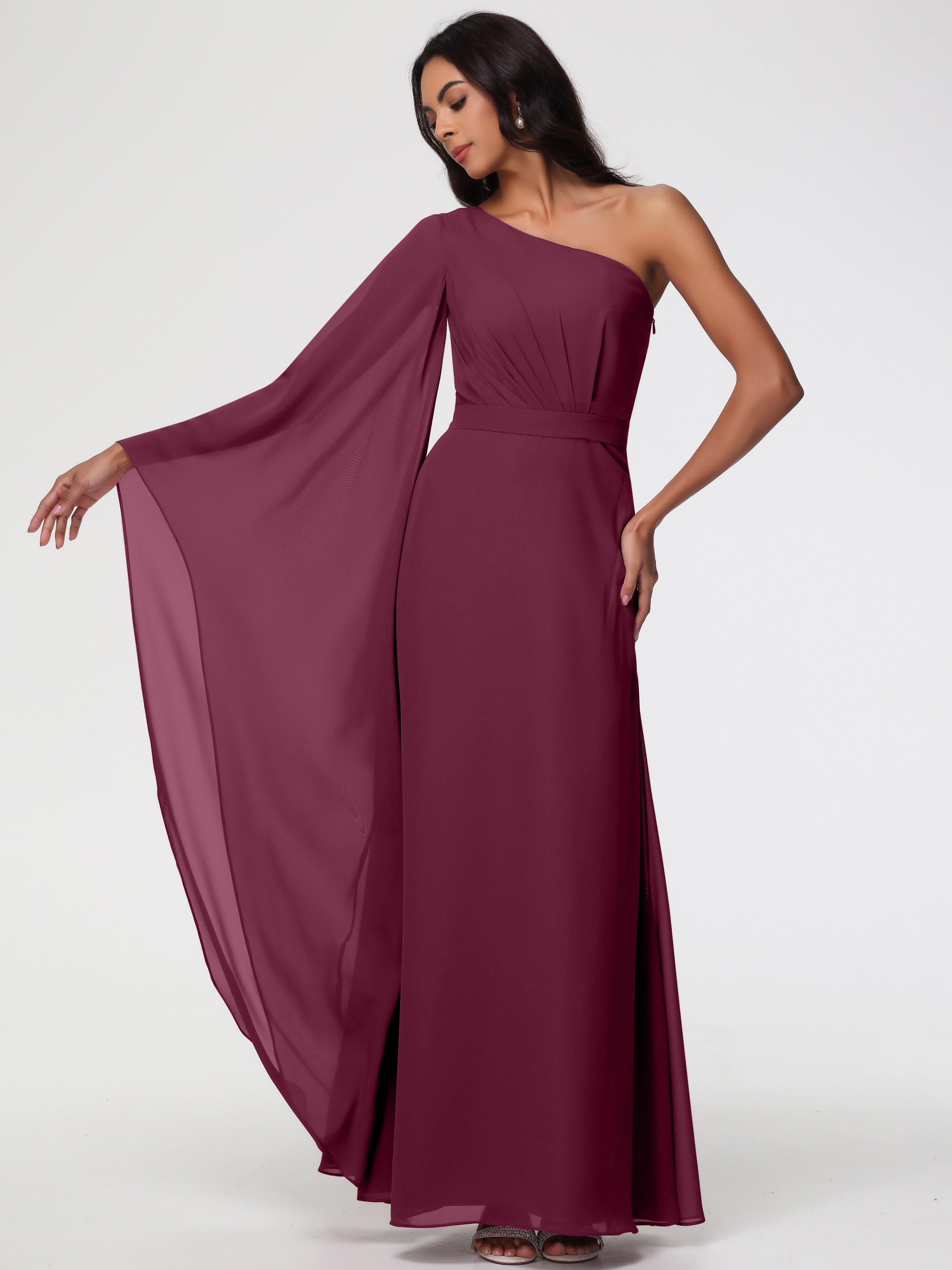 One Shoulder A-Line Pleats Floor-Length Chiffon Bridesmaid Dresses (Copy)