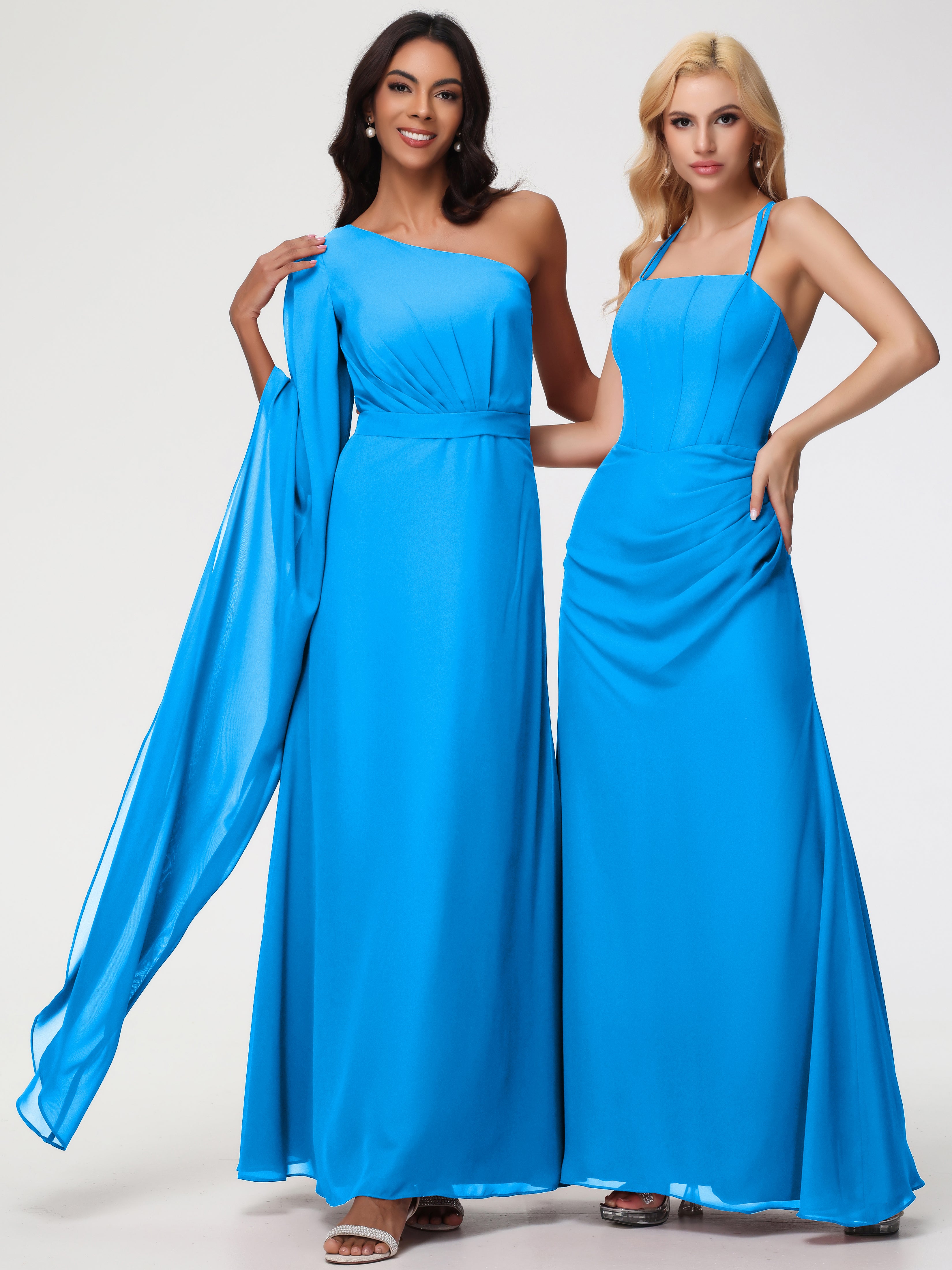 One Shoulder A-Line Pleats Floor-Length Chiffon Bridesmaid Dresses (Copy)