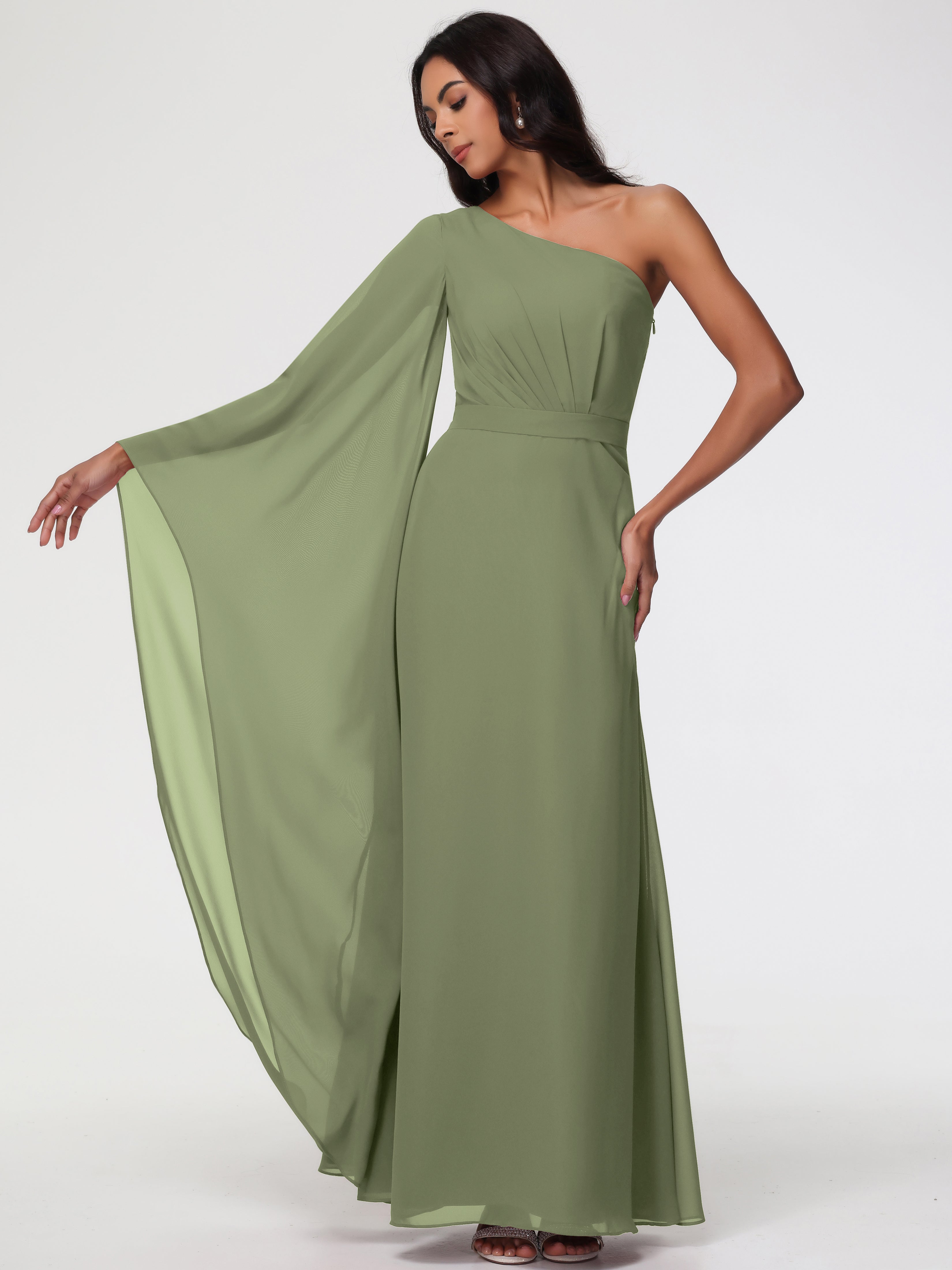 One Shoulder A-Line Pleats Floor-Length Chiffon Bridesmaid Dresses (Copy)