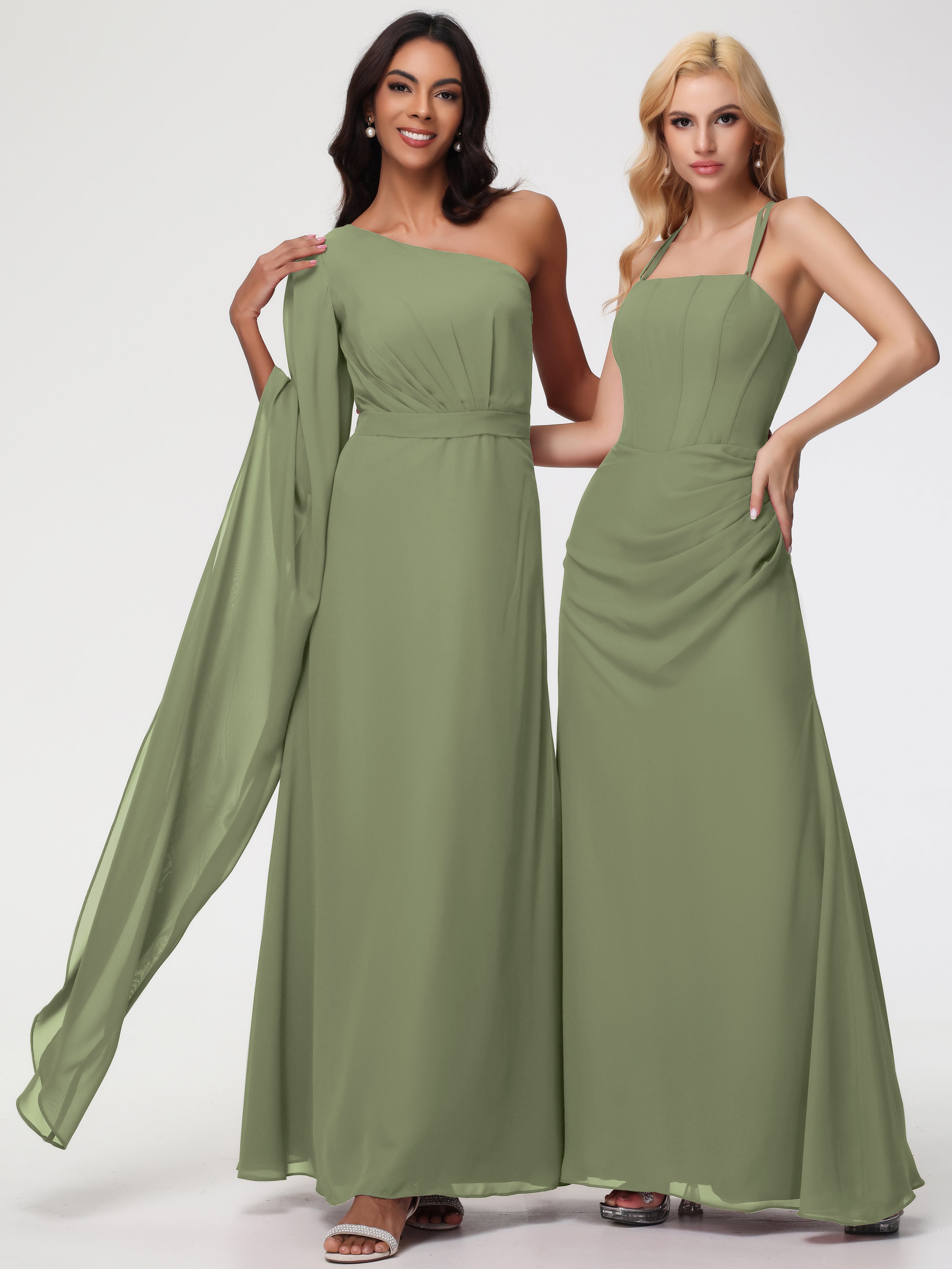 One Shoulder A-Line Pleats Floor-Length Chiffon Bridesmaid Dresses (Copy)