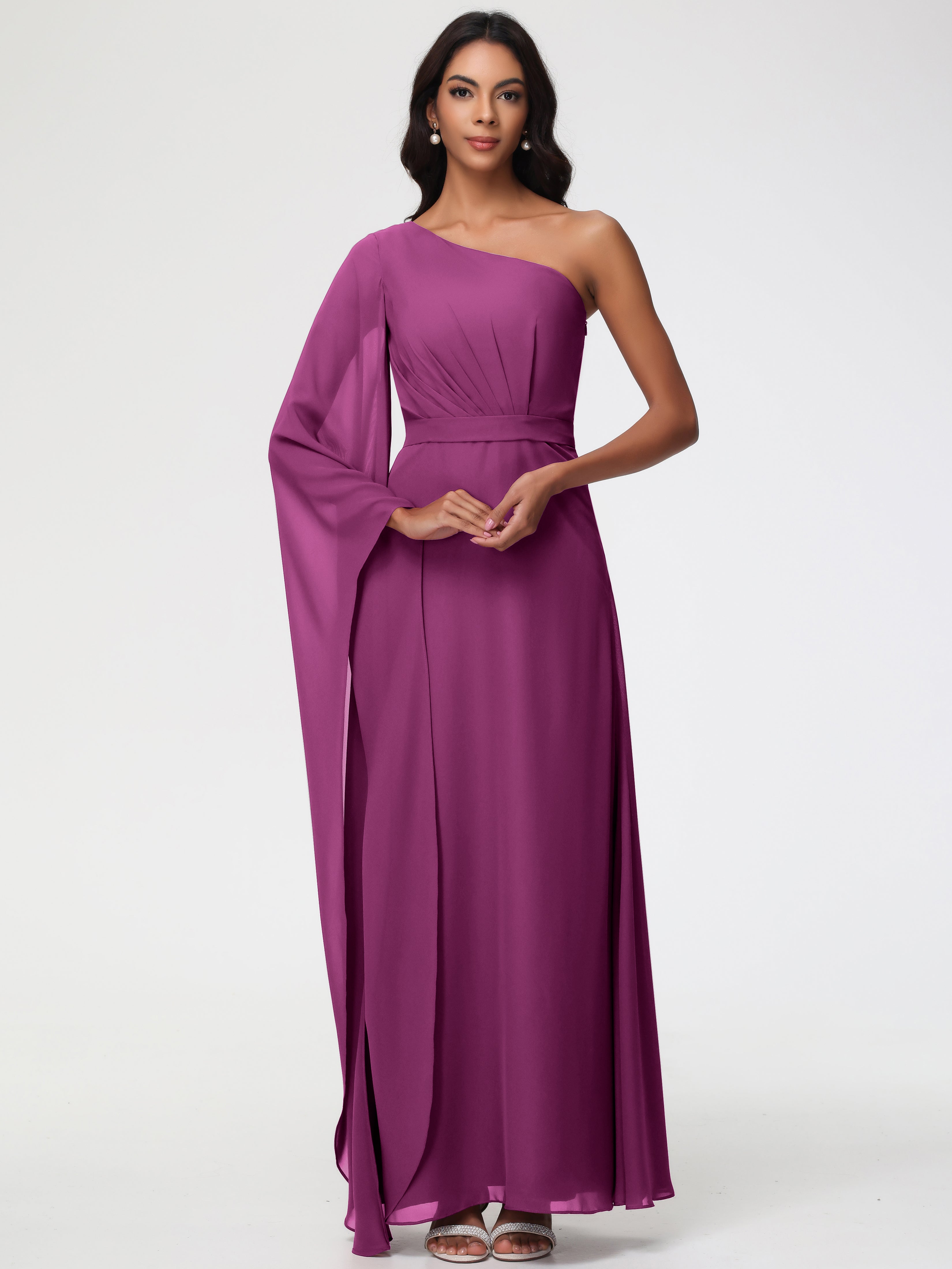One Shoulder A-Line Pleats Floor-Length Chiffon Bridesmaid Dresses (Copy)